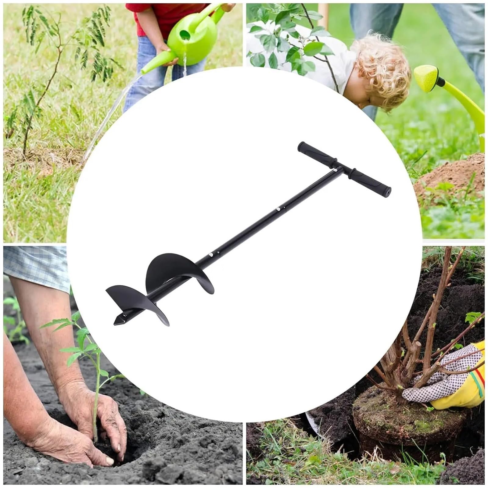 Auger Post Hole Hand Manual Digger T-shaped Drill Bit With Non-Slip Handle For Digging Weeds Roots Planting Deep Cultivating(10 * 85cm)
