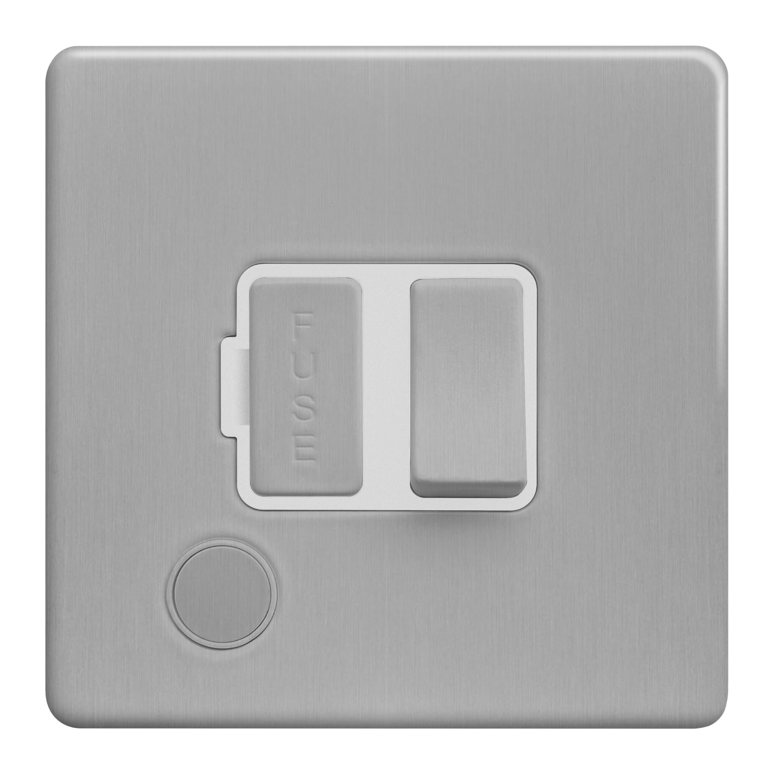 EVOGES Terra Switched Fused Connection Unit with Flex Outlet โ 13A FCU with Neon Indicator, Wall Mounted Fused Spur for Fixed Appliances, UK Wiring Accessories (Brushed Chrome (White Insert))