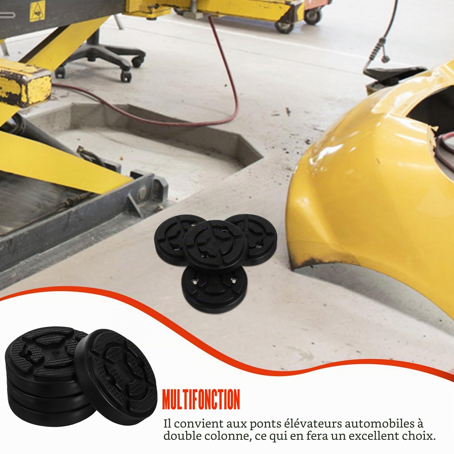 4pcs Patins en Caoutchouc Lift, Accessoires Auto Résistants la Compression Espacement de Trous de 7cm pour Pont Élévateur Voiture Deux Colonnes