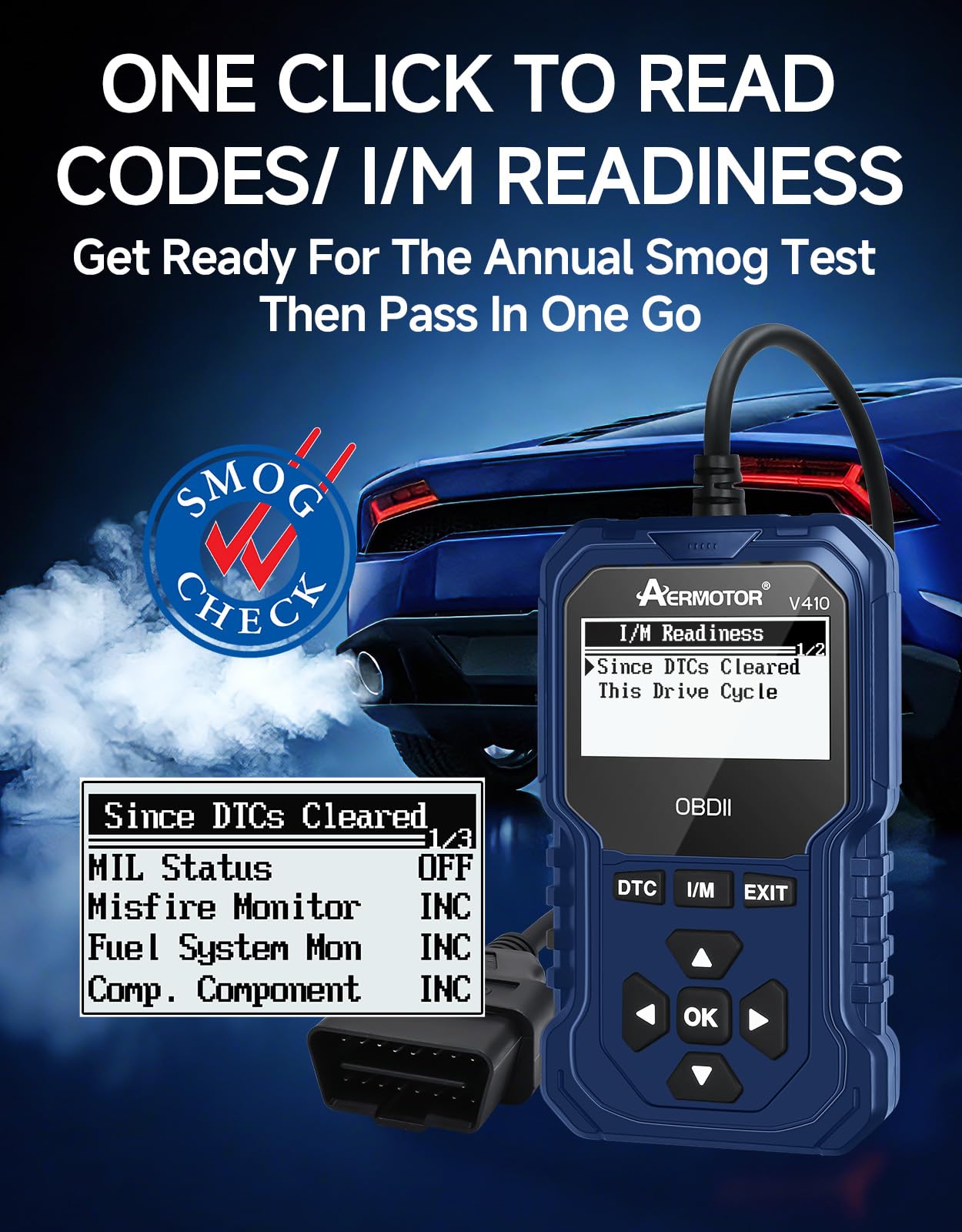 V410 OBD2 - Lector de código de escáner para coche, herramienta de diagnóstico con luz de comprobación del motor, datos gráficos en vivo, prueba de humo I/M, prueba de voltaje de la batería