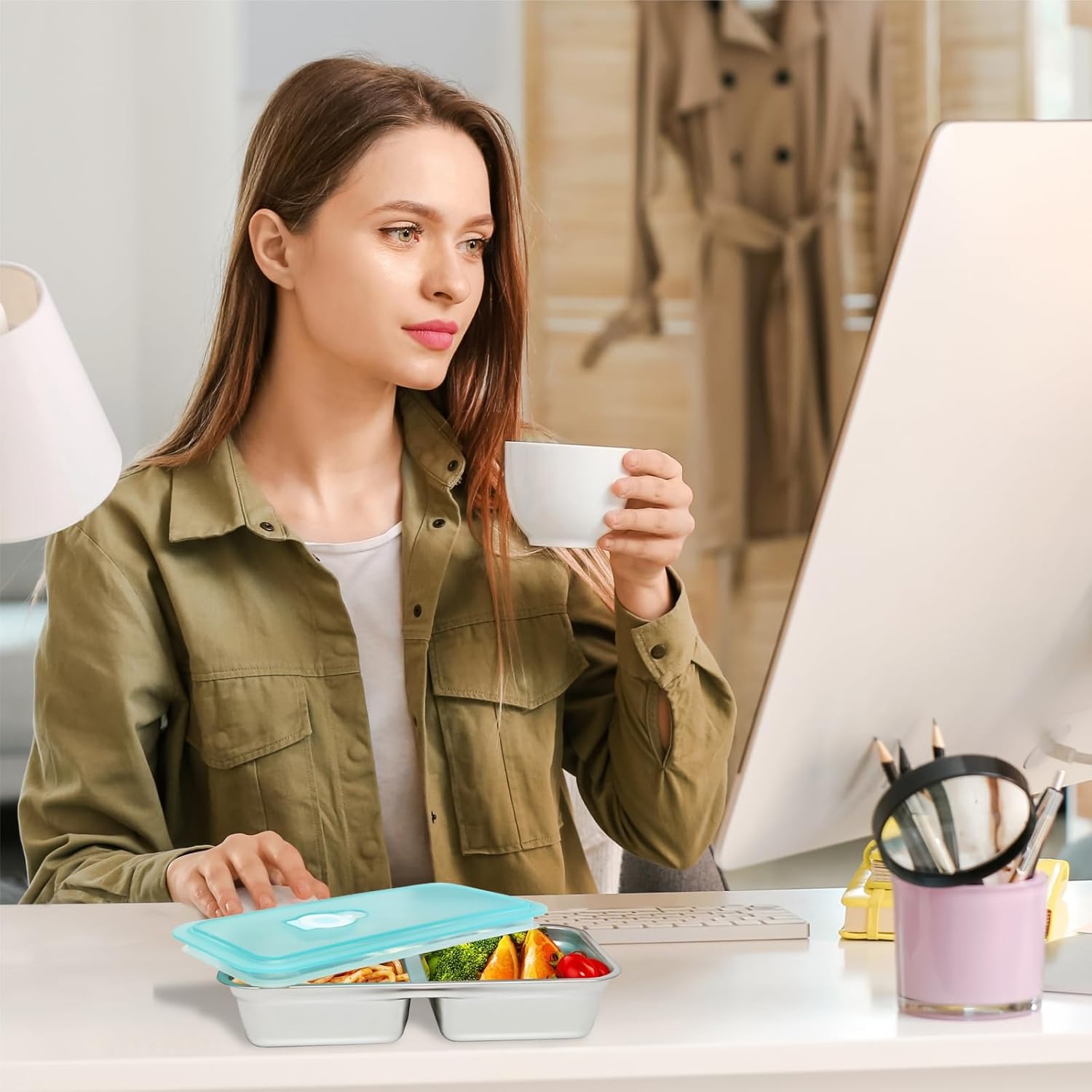 6 PCS Stainless Steel Snack Containers, Double Compartment Bento Box (30oz) with Leakproof Lids, Food Lunch Storage Box Dishwasher Safe & Reusable for Lunch Prep, Travel, Outdoor Camping - Image 6