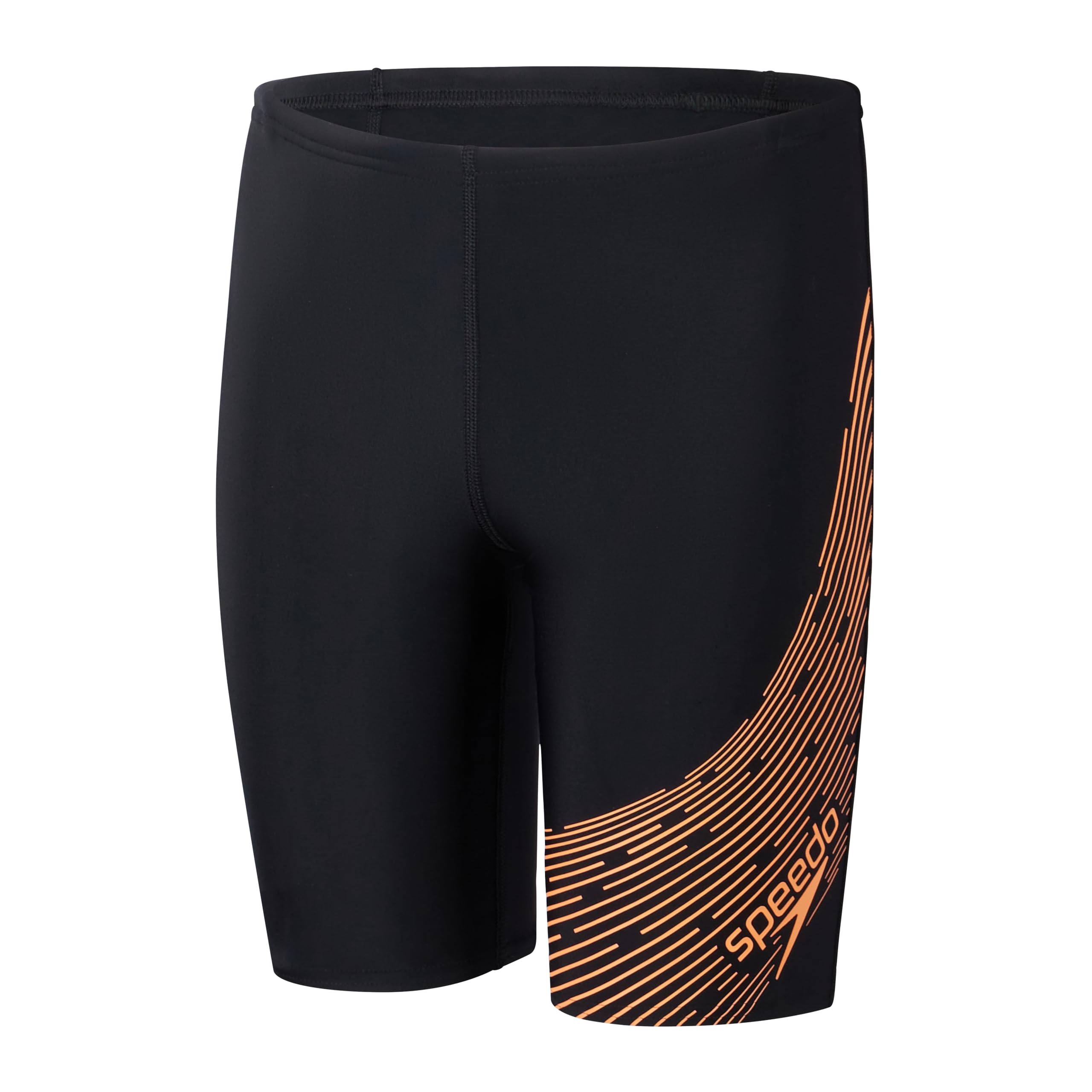 Speedo Bañador Jammer con logotipo de Medley para niños, color negro y naranja
