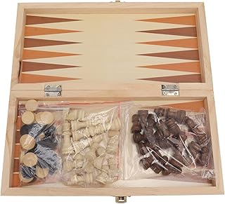 3 in 1 Wooden Folding Chess and Checkers Set Folding Chess Pieces Set Educational Magnetic Checkers Board Sets for Kids Adults