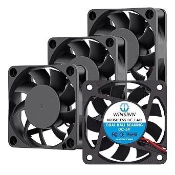 WINSINN 60mm 5V Fan - Dual Ball Bearings 4000 RPM 6015 Cooling Fan for DIY Projects/Small Electronics/Portable Devices, 30cm Cable with XH2.54-2PIN, Brushless 60x15mm 4Pcs