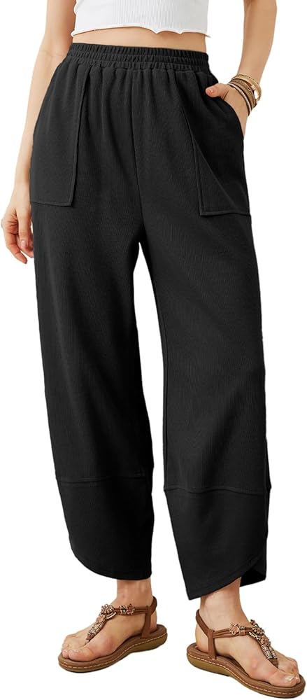 Tomosc Womens Baggy Wide Leg Pants Summer Casual Elastic Waist