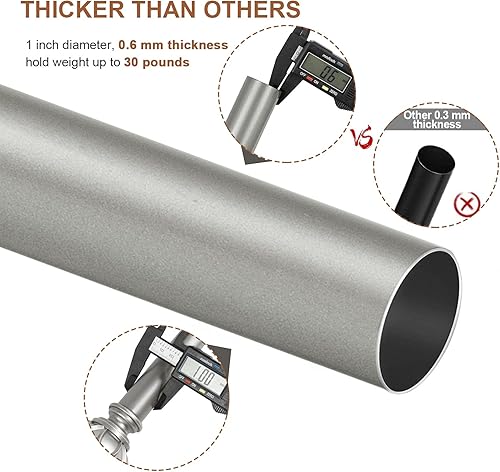 Miniatura 6 de KAMANINA Barra de cortina de 1 pulgada telescópica individual de 28 a 48 pulgadas (2.3-4 pies), 2 barras de cortina de plata antigua para ventanas