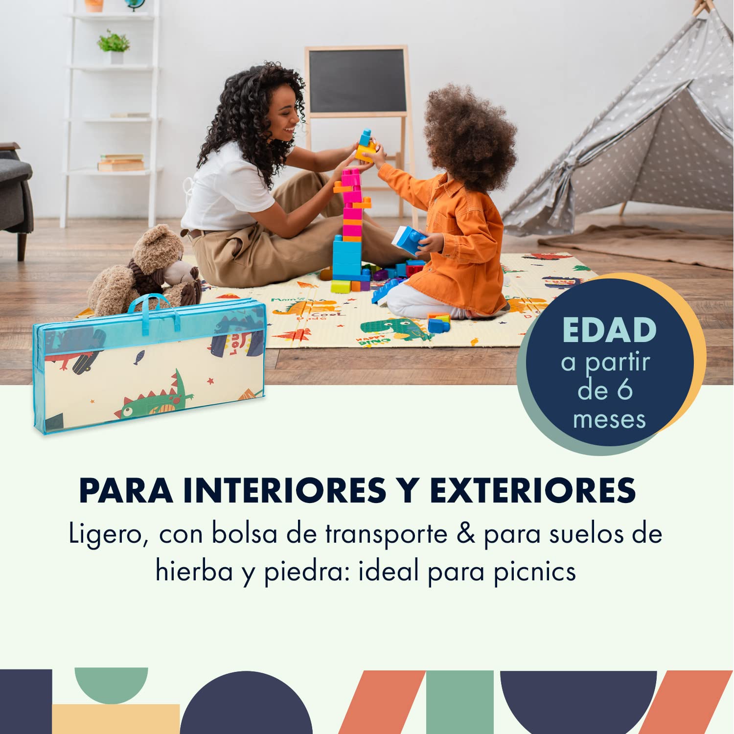 Babify Alfombra de Juegos para Bebé Dino, Colchoneta niños plegable, con bolsa de transporte, tapete impermeable XPE no toxico.
