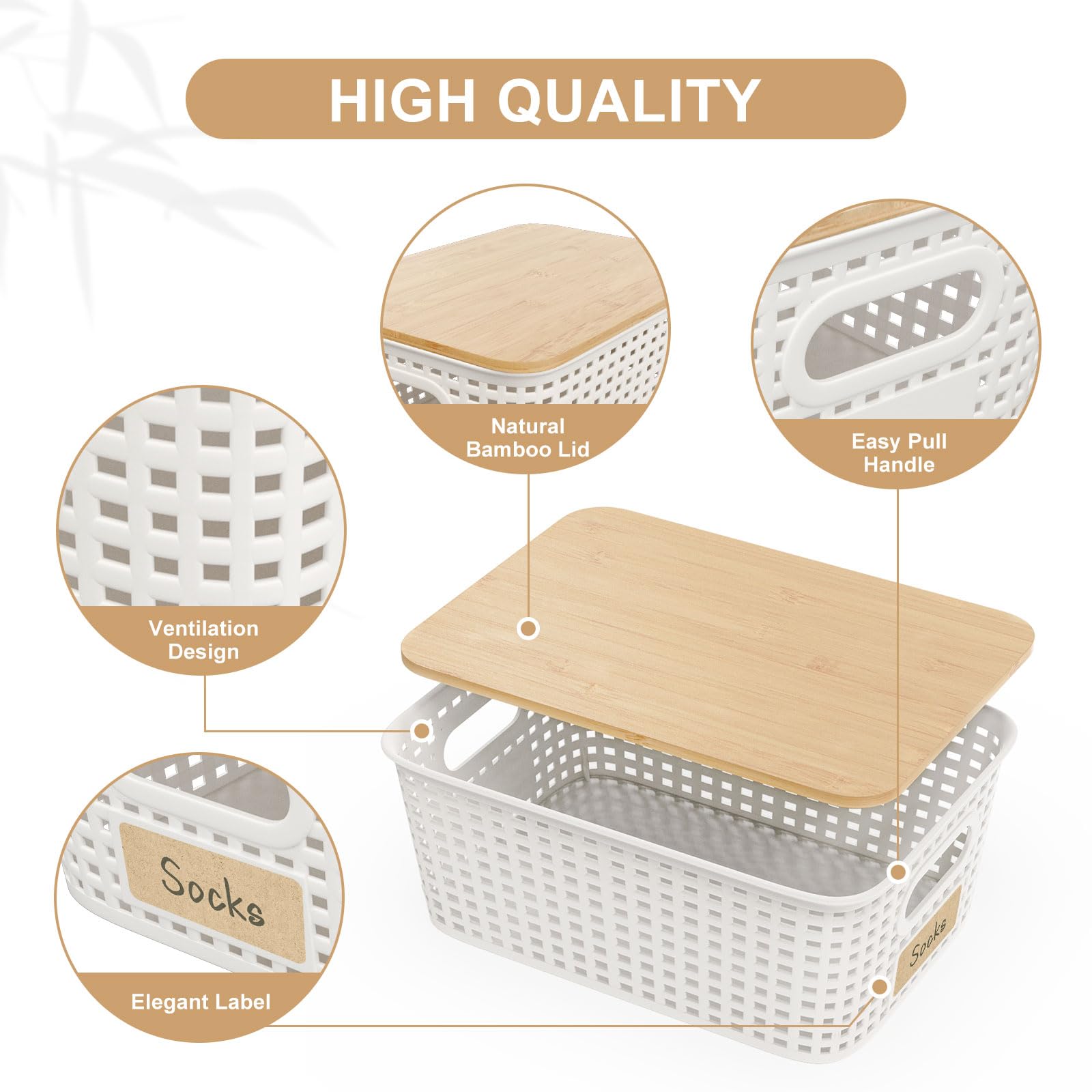 Amazon.co.jp: Viphope 5クォート プラスチック収納ボックス 竹製蓋