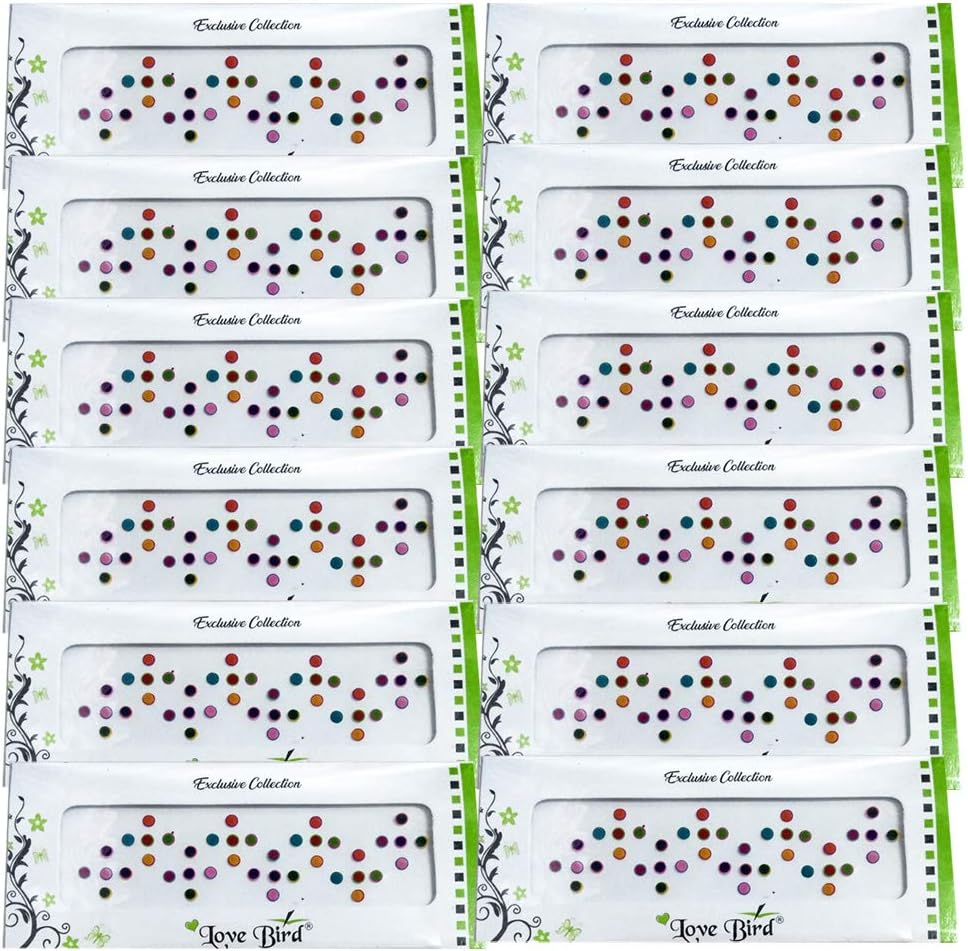 Pack of 12 - Neetu Plus Multi Colors Plain Round Bindi Daily Use Indian Art Bollywood Reusable Bindi (BC- 6)