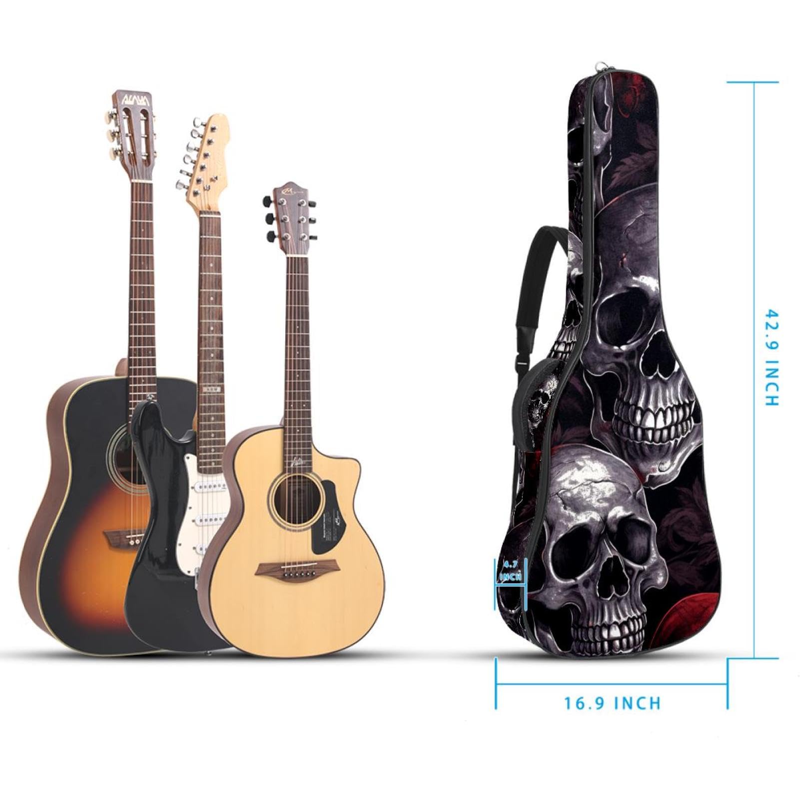 Halloween Skull 56 - Bolsa para guitarra acústica con 2 bolsillos, correa ajustable para el hombro y colgador trasero, adecuada para guitarras eléctricas, bajos y guitarras clásicas, Calavera de