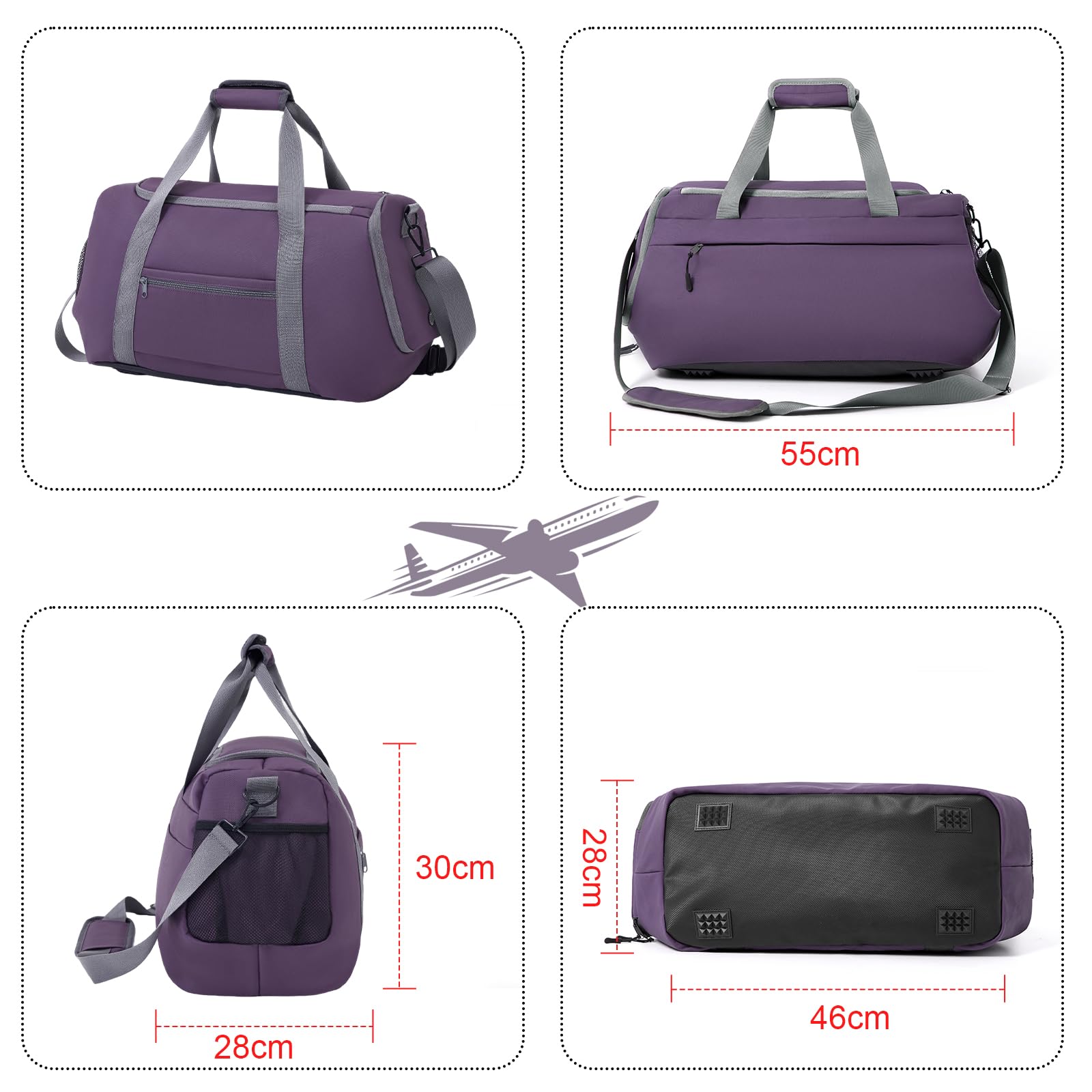 Zedelmaier Sporttasche Damen Herren Reisetasche Wasserabweisend Sporttasche mit Schuhfach Leichte Gym Bag Reisetasche Handgepäck 30L, Lila