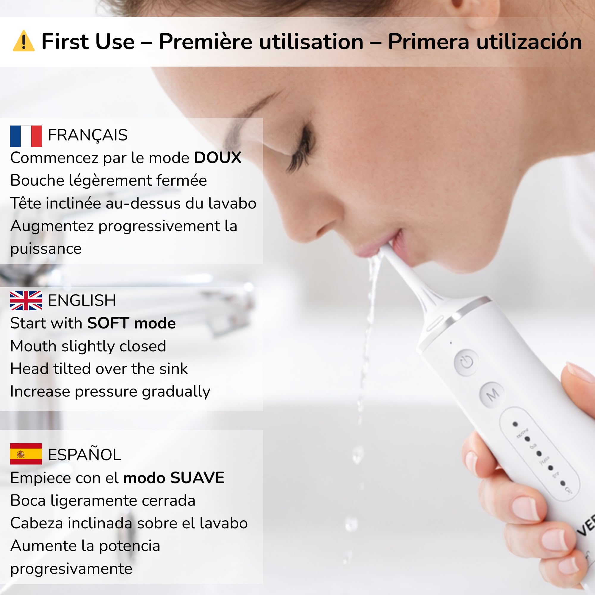 Jet d Eau Dentaire Hydropulseur Professionnel Portable – Compact pour Voyage Rechargeable USB-C avec 4 Modes 4 Embouts Rotatifs – convient aux Gencives Sensibles, Orthodontie (Blanc)