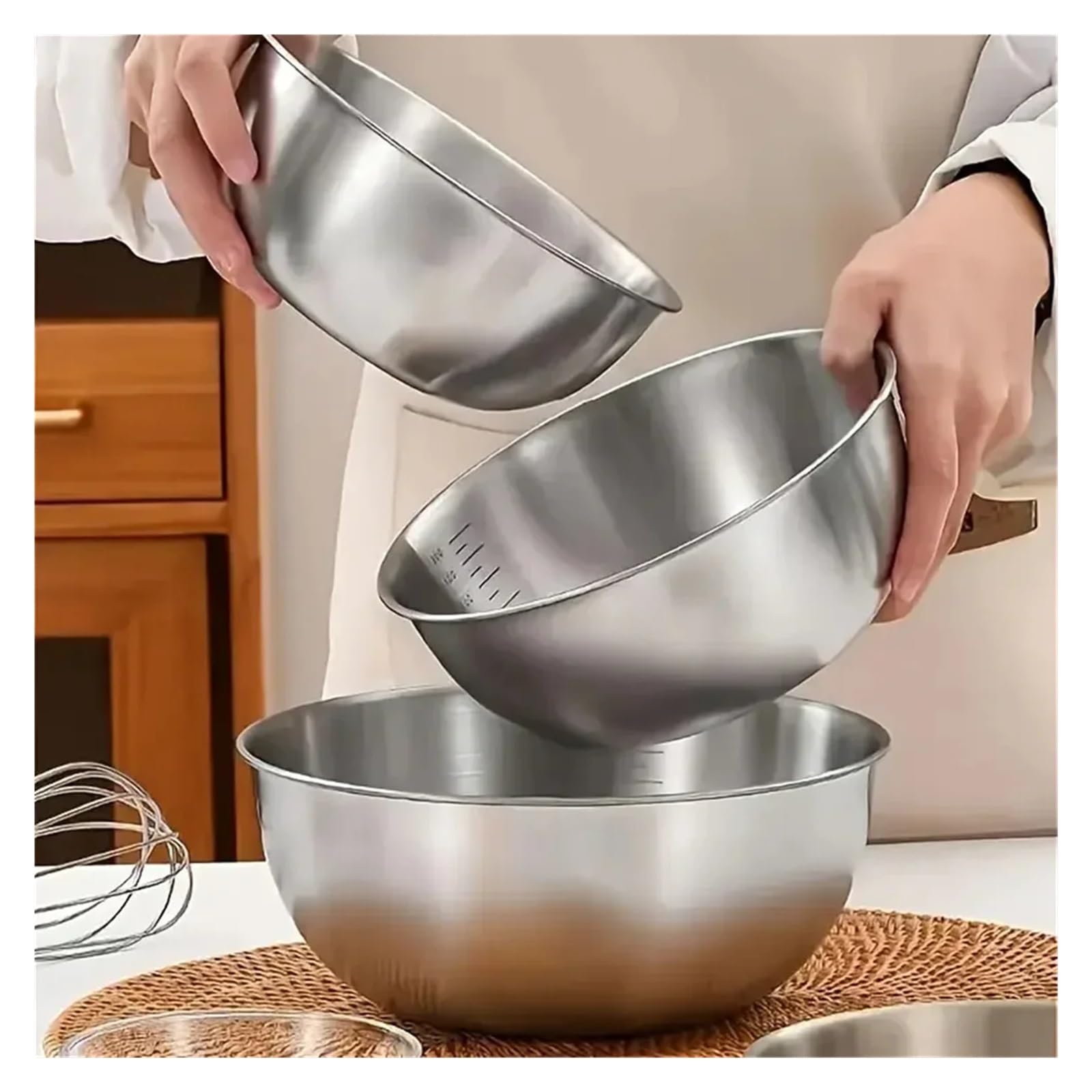 Juego de tazones de acero inoxidable for cocinar, hornear y almacenar alimentos, tazones for mezclar de gran capacidad for elementos esenciales de cocina(Silver M 1pc)
