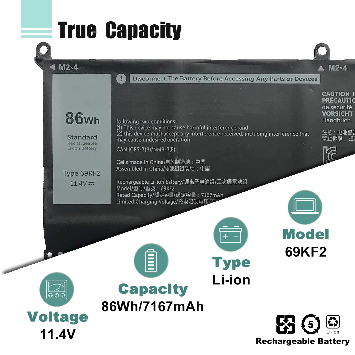 Amazon.com: 69KF2 86Wh Battery for Dell XPS 15 9500 9510 9520