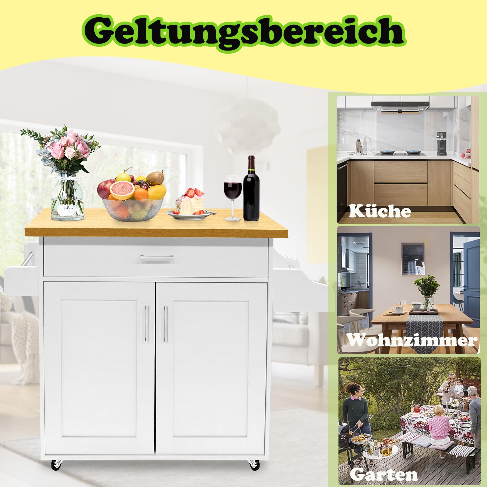 Keukentrolley - Serveerwagen - Handdoekenrek - Lade - Wit - 65x85x39 cm - Simpletrade