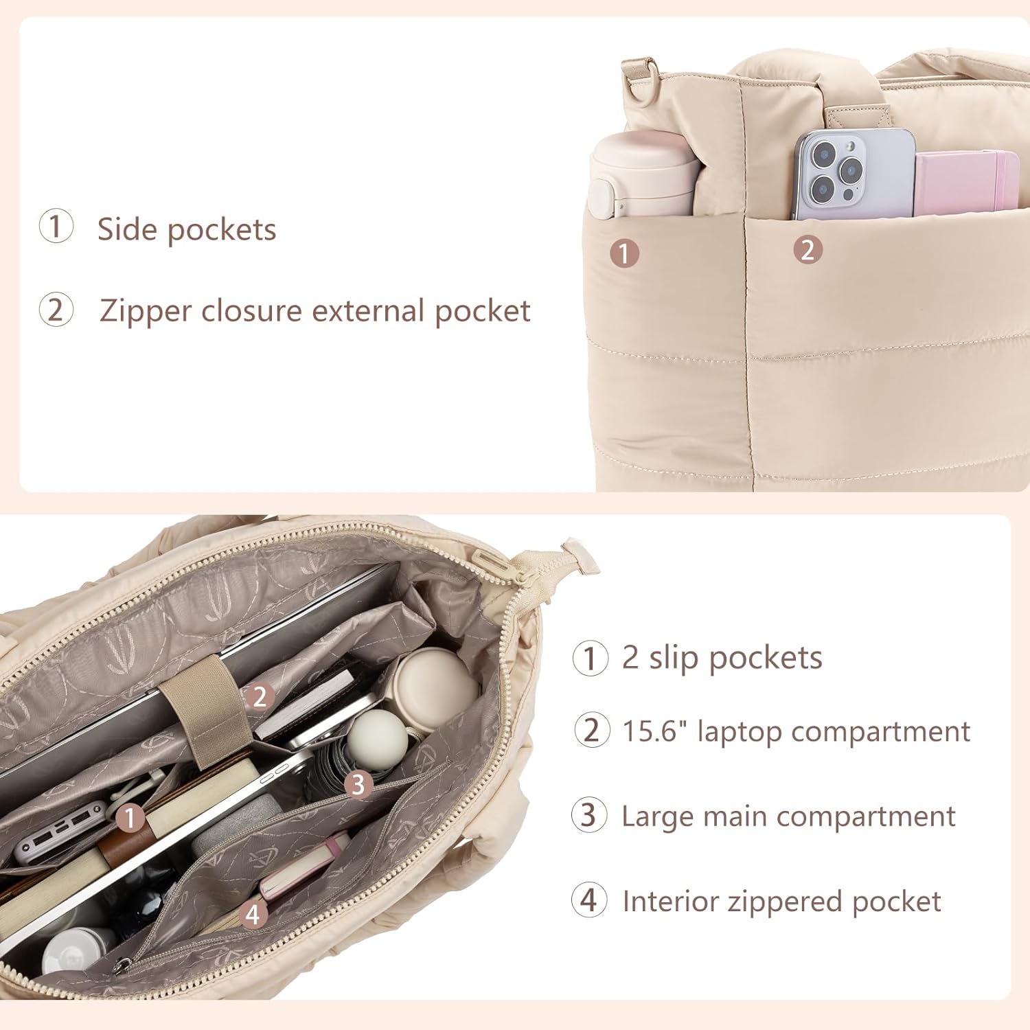 Tote Bag for Women Puffer Tote Bag Large Nurse Bags Shoulder Handbag with Zipper for Work Travel - Image 5