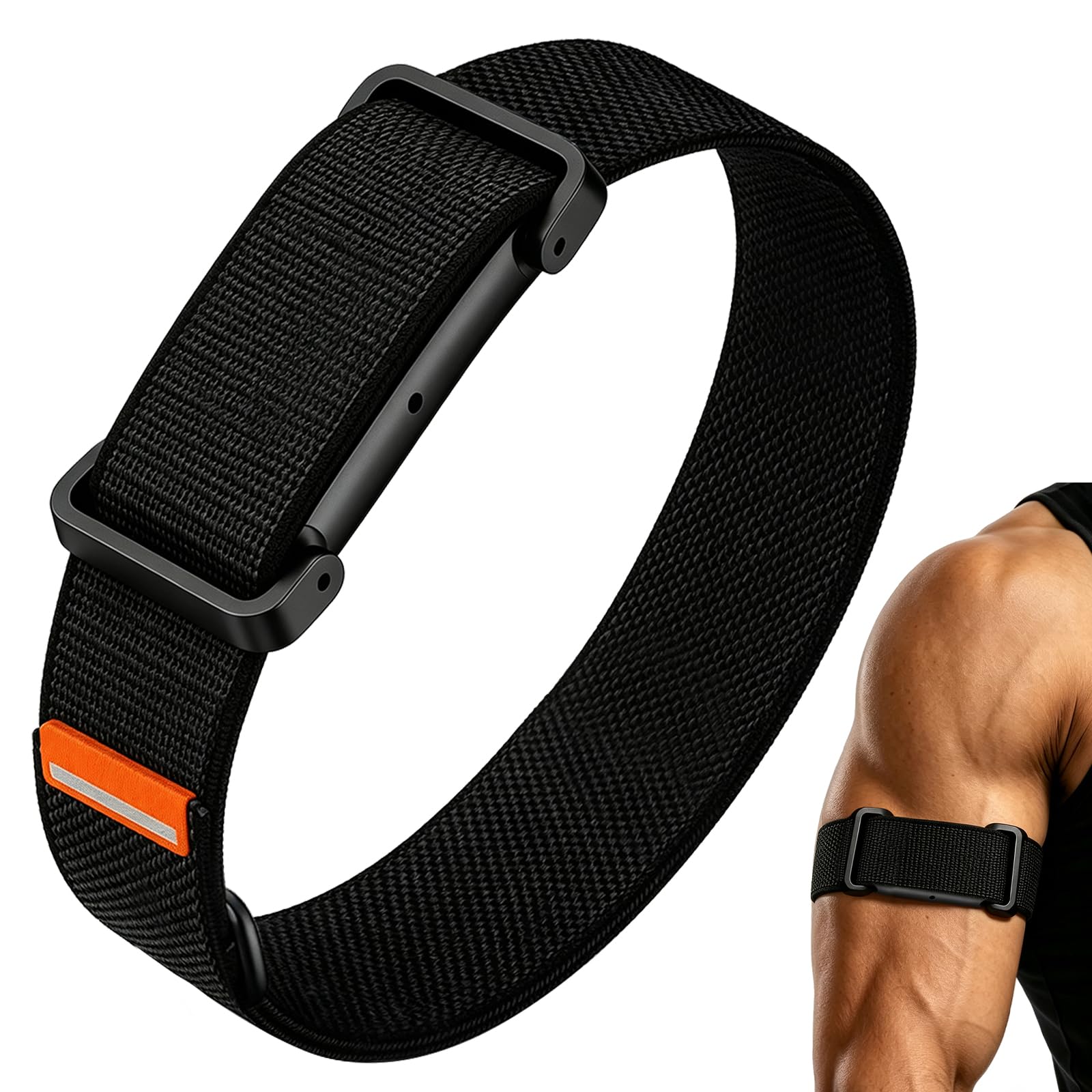 Nylon Bicep Band Compatible with Google Fitbit Air, Integrated Metal Frame Black