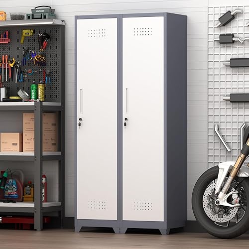 Miniatura 6 de GREATMEET Armario de almacenamiento de metal con cierre delgado, armario utilitario con cerradura de 65 pulgadas, armarios de almacenamiento de gris