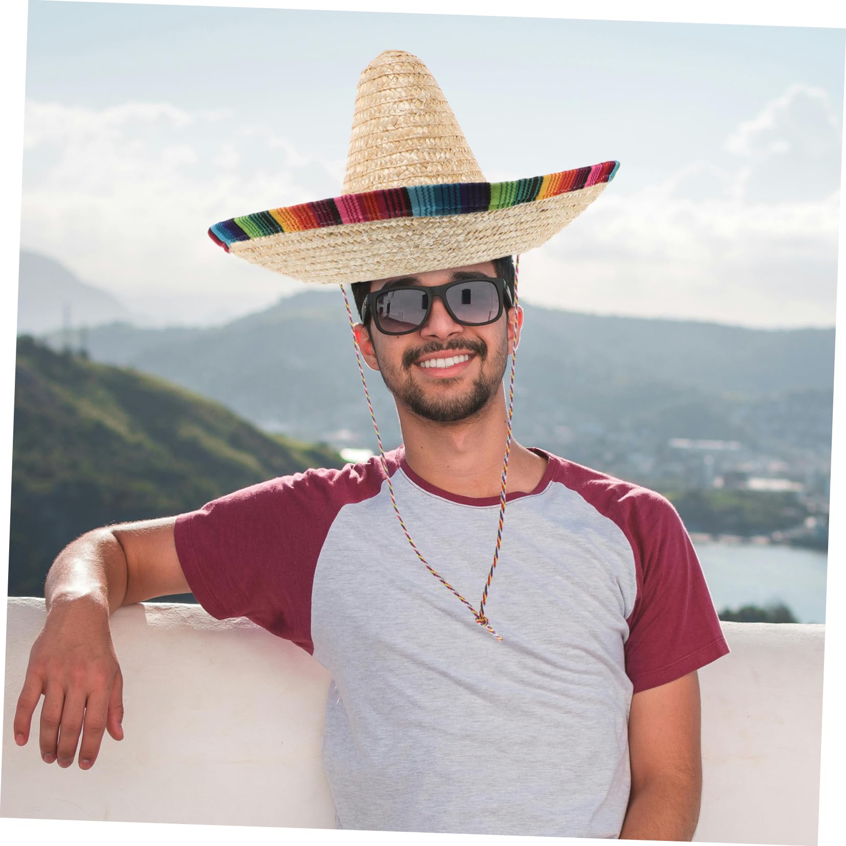 Sombrero Mexicano Beige de con Adorno para Adultos y Accesorio de Fiesta de Disfraz para Celebraciones al Aire