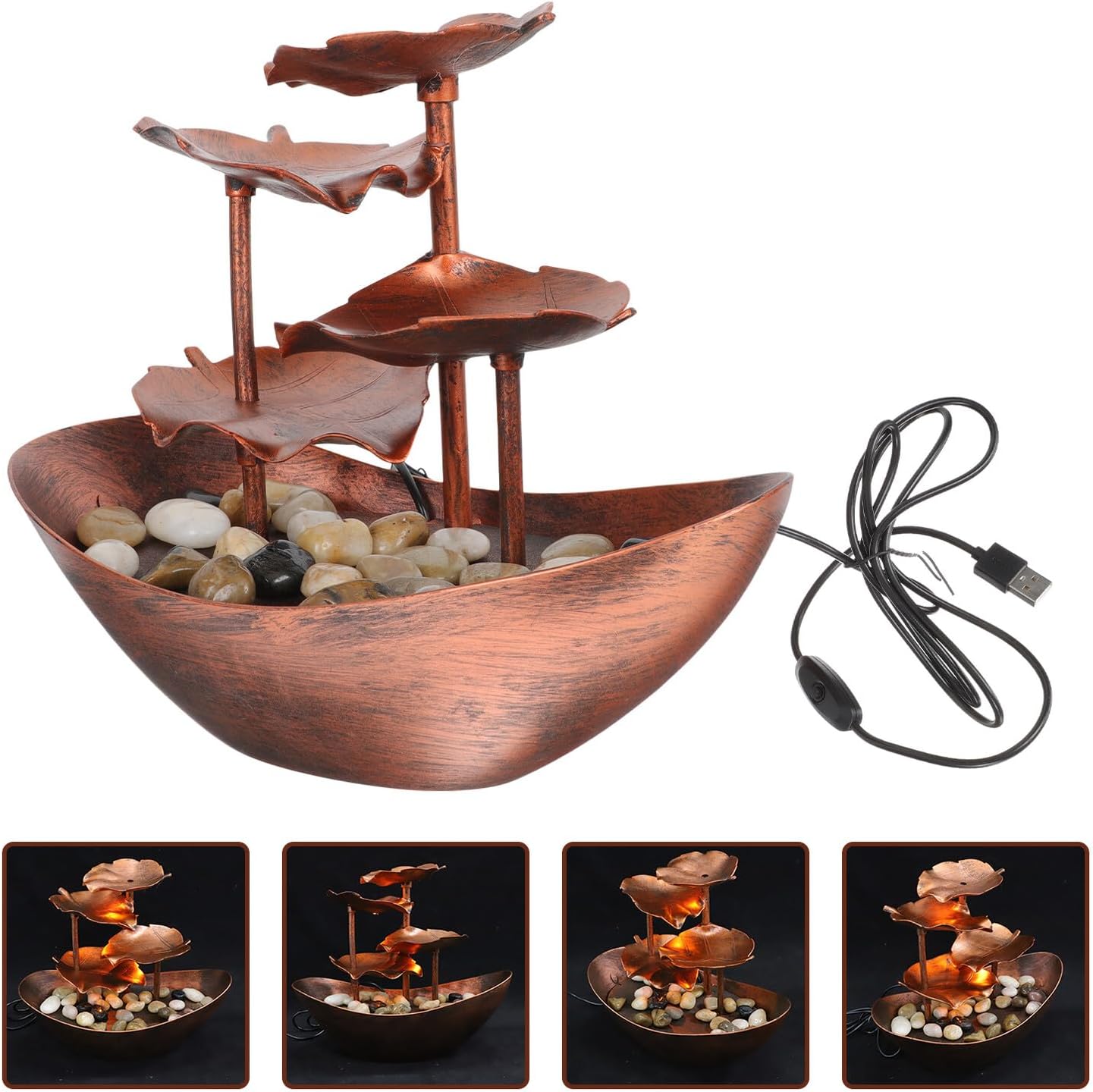 NUOBESTY Creative Tabletop Lotus Leaf Flowing Water Fountain Ornament with LED Light Plastic Indoor Waterfall Decor for Home Office Living Zen Ambiance Unique Peaceful Design