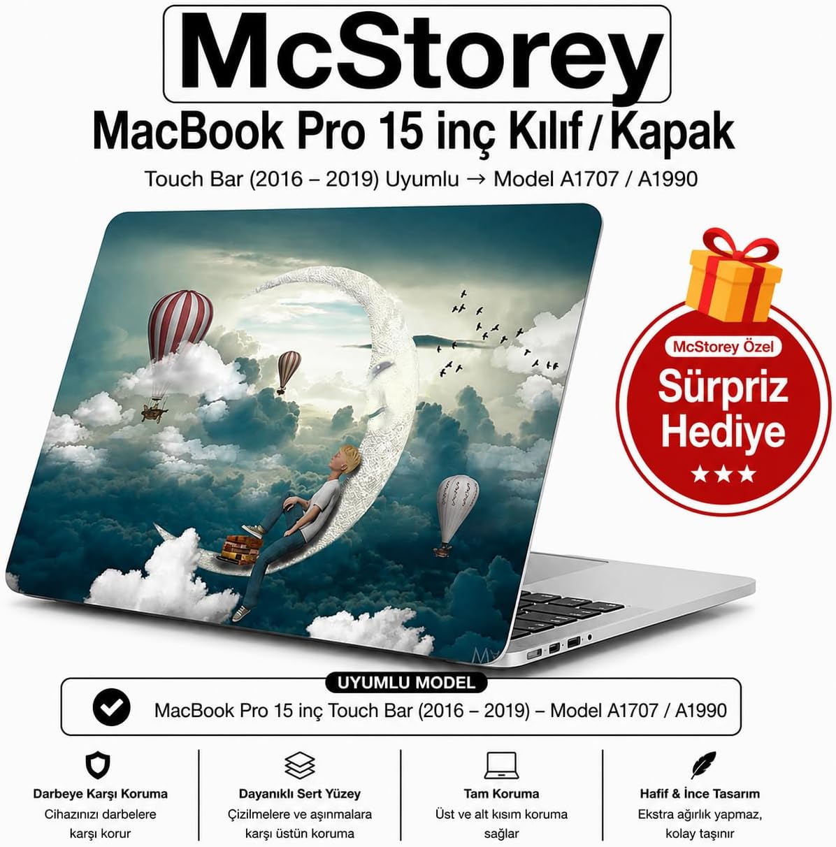 McStorey MacBook Pro 15 Baskılı Kılıf A1707 A1990 Uyumlu Sert Kılıf İnce Hafif Koruyucu Kapak R-89