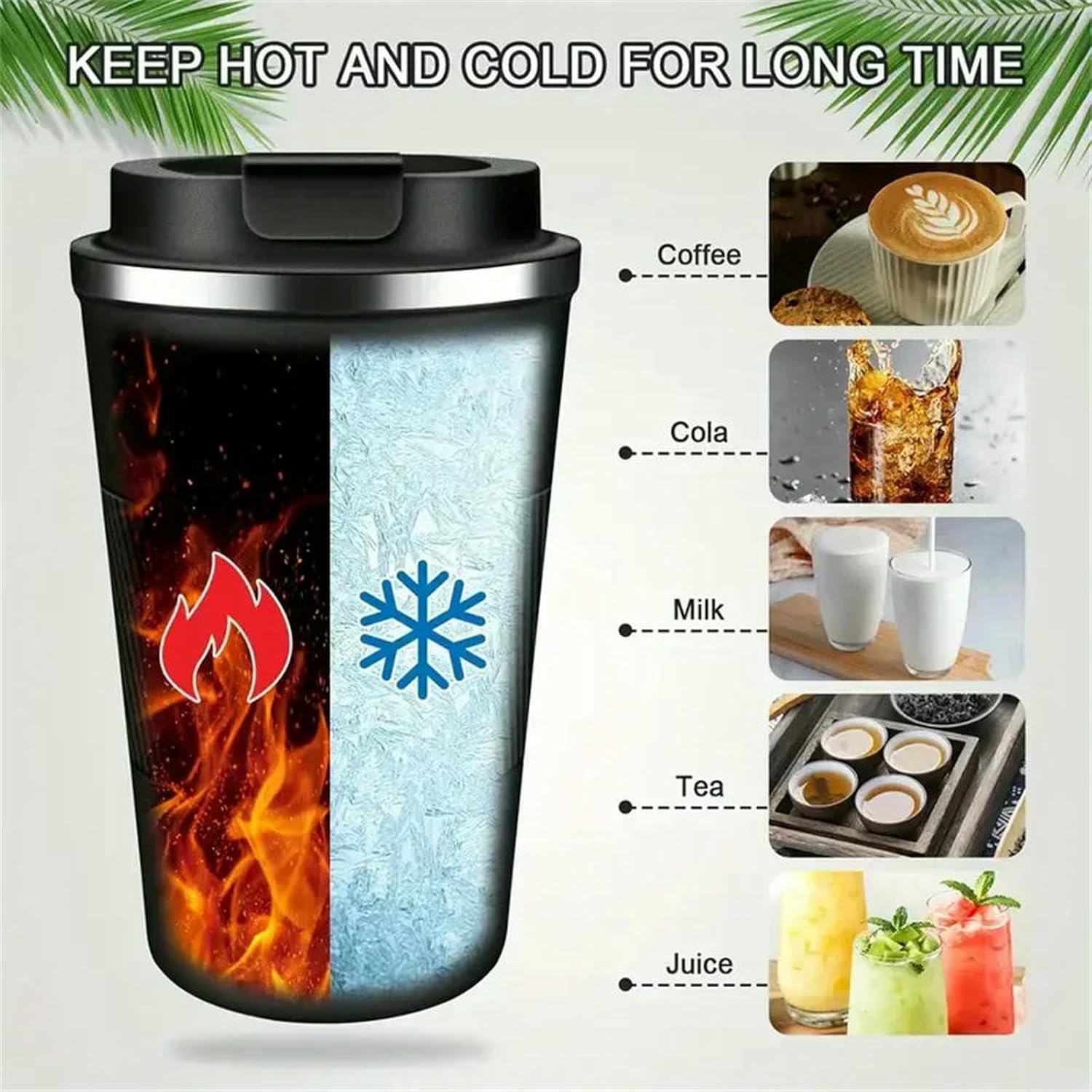 Double-Walled Stainless Steel Insulated Mug, Hot and Cold Coffee Mug, Leak-Proof Travel Mug-510Ml(17.24Oz)-Green 1Pc