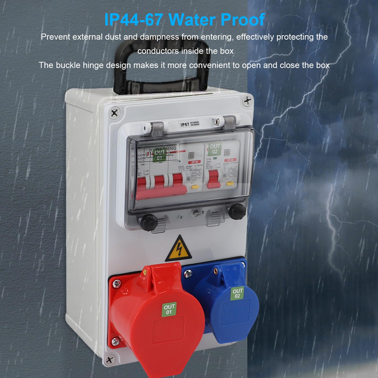 Scatola di distribuzione presa industriale portatile Scatola di presa elettrica portatile a prova di acqua 250x150x100mm per cantiere
