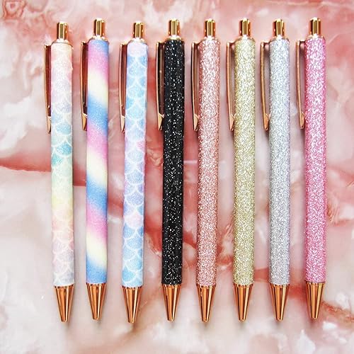 Miniatura 3 de Bolígrafo de punta media de 0.039 pulgadas con lentejuelas y purpurina de cristal, bolígrafos de metal retráctiles para la escuela, oficina,