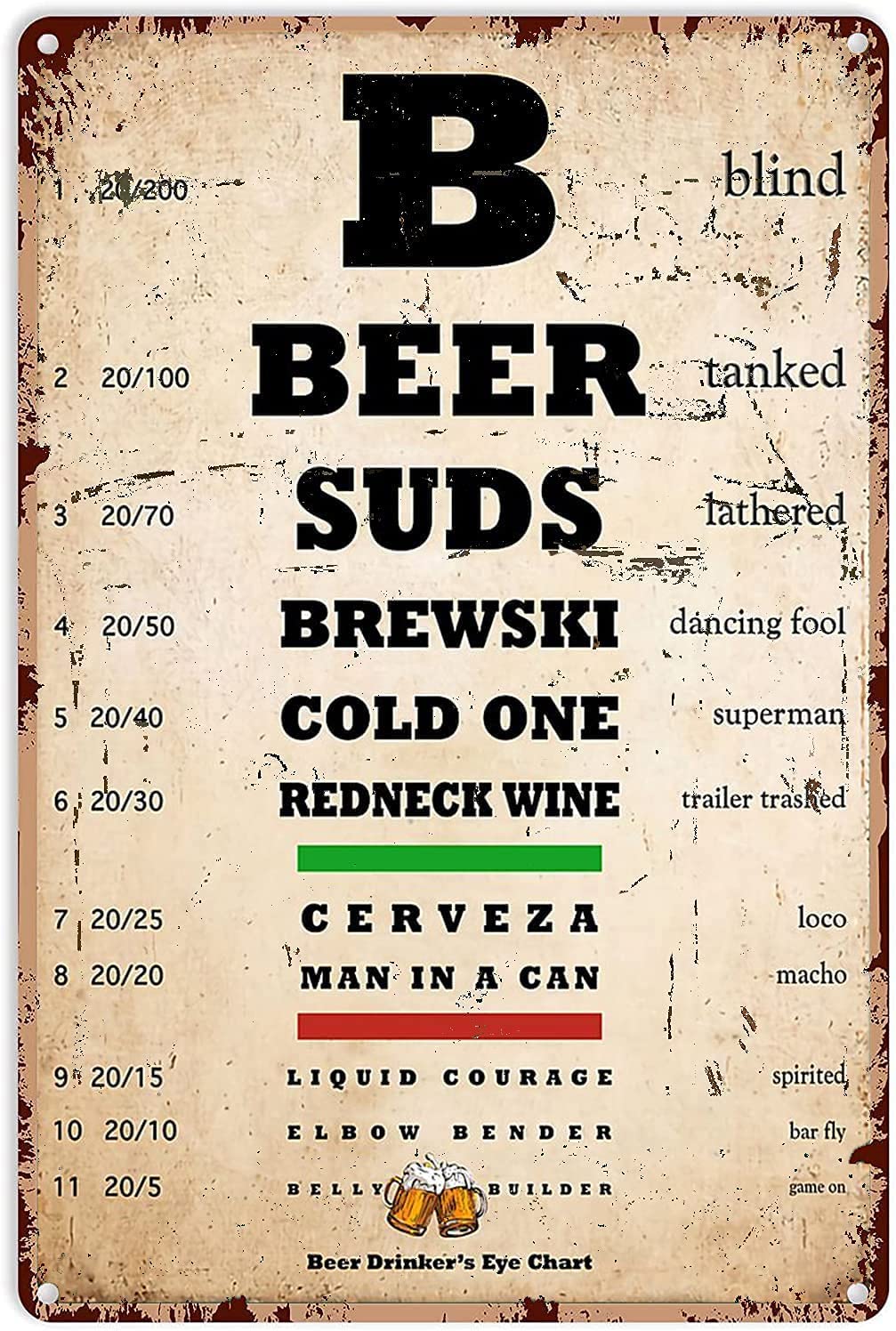 rayprint Beer Metal Sign Bar Optometrist Chart Tin Poster Vintage Bar Decor Funny Home Club Cafe Wall Decoration Printing Plaque 12x16Inches
