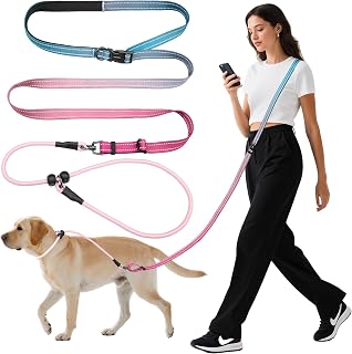 Kazazoo Slip Lead Dog Leash, Hands-Free No Pull Training Leash with Padded Handle for Medium Large Heavy Duty Dogs, Gradient Pink
