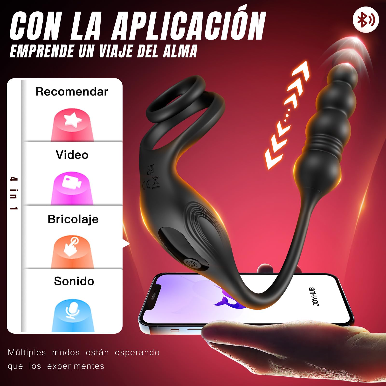 Vibrador Anal Plug Estimulador Prostata con Anillo Pene, Juguetes Sexuales Hombre Consoladores.. Para Hombre con Vibración App, Juguetes Eróticos Para Hombre Sexuales 9 Modos Telescópicos & Vibración