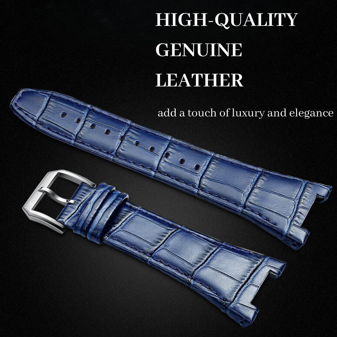 Leather Watch Band Compatible with Apple Watch Band Series 41mm 44mm 45mm, Men‘s Luxury Genuine Leather Watch Band and Stainless Steel Protective Case for iWatch Women