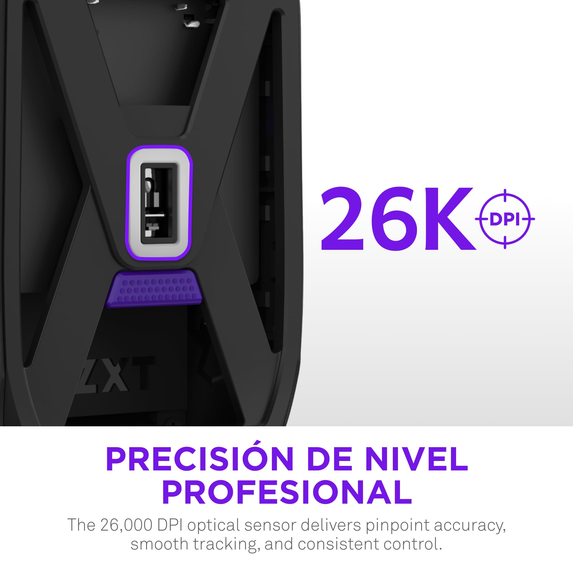 NZXT Lift Elite ratón inalámbrico Gaming – Ultraligero 57 g. – Frecuencia de sondeo 4K/8K, interruptores ópticos, Sensor óptico de 26K dpi – Larga duración de la batería – Negro