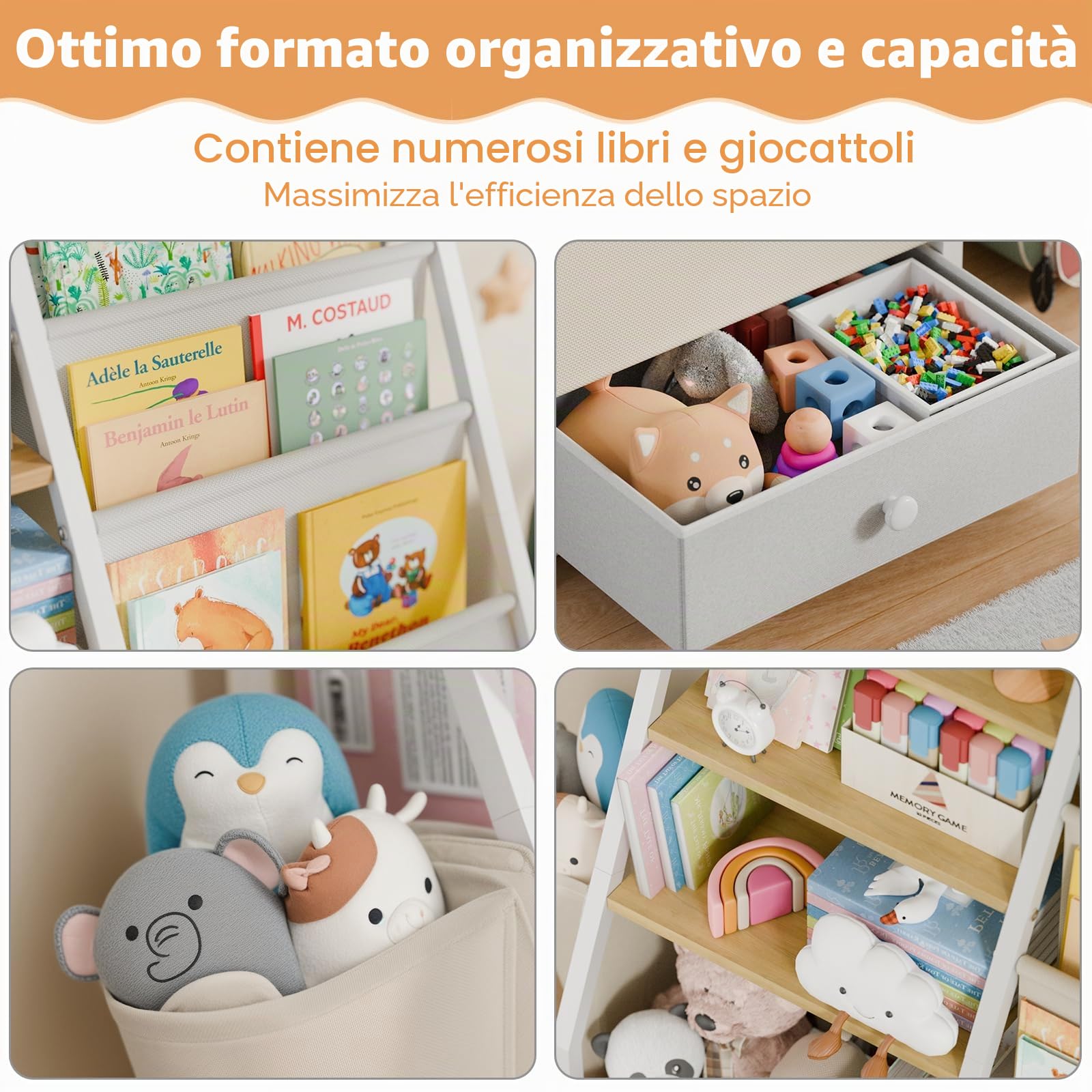 HAVLOTII Libreria per bambini e giocattoli – Scaffale per libri per bambini per la camera dei bambini, libreria per bambini per asilo nido, organizer per giocattoli Montessori, Burlywood
