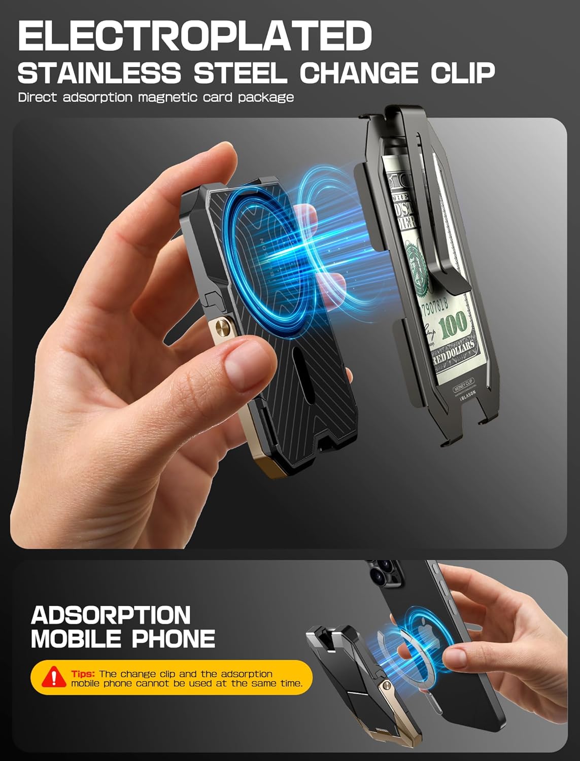 i-Blason for MagSafe Wallet Stand, Magnetic Wallet for iPhone [Magnetic Money Clip] [6 Cards Holder] [RFID Blocking] [Metal Lock Cover] Phone Credit Card Holder for iPhone 17/16/15/14/13 Series, Gold