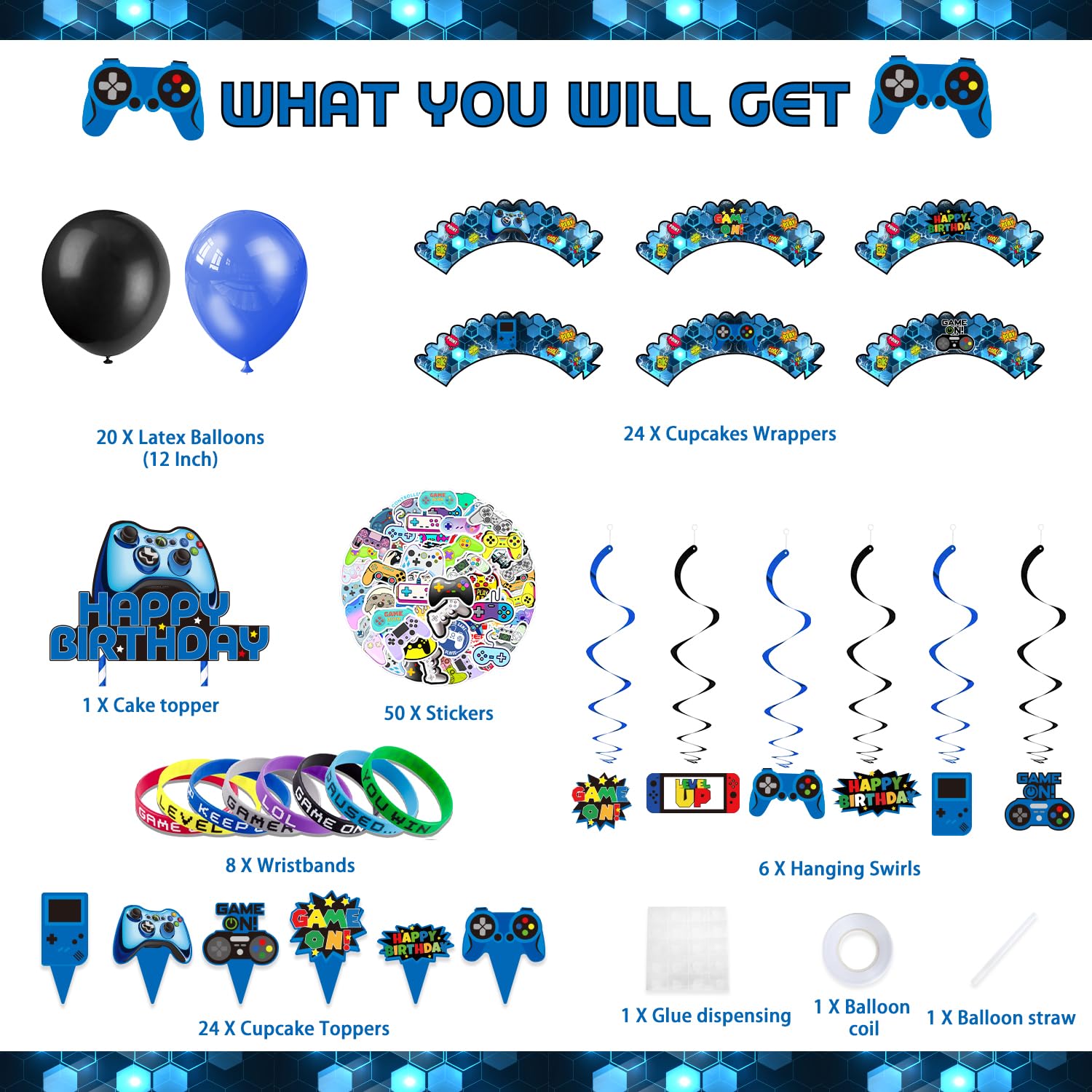 109-Piece Video Game Birthday Party Decorations - Gamer Gaming Supplies For Boys