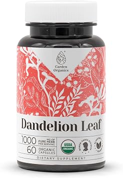Dandelion Leaf USDA Organic 60 Capsules | Digestive System, High-Potency Supplement | Certified Organic Vegetarian Capsules and Organic Dandelion Taraxacum Officinale Dried Leaf 60 Capsules