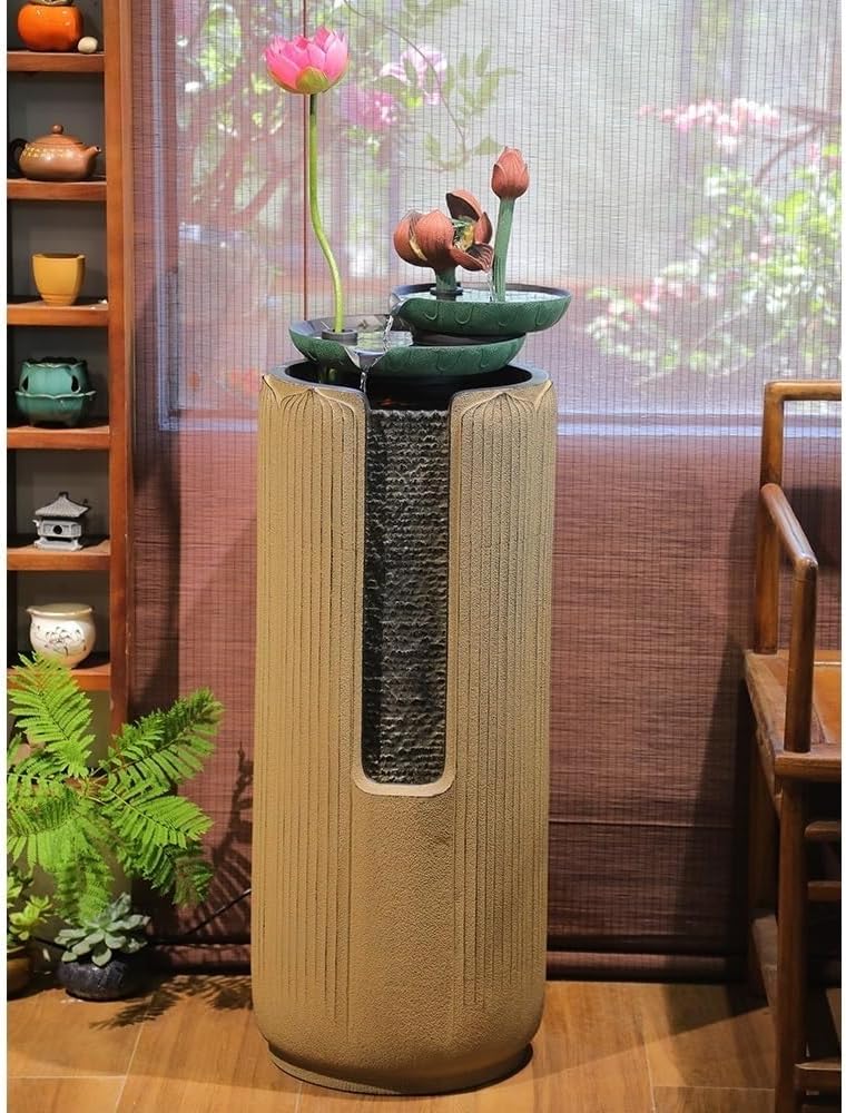 Standing Waterfall Attracting Wealth Landing, Flowing Water Decoration Chinese Indoor Living Room TV Cabinet Circular Fountain Decoration Floor Fountain