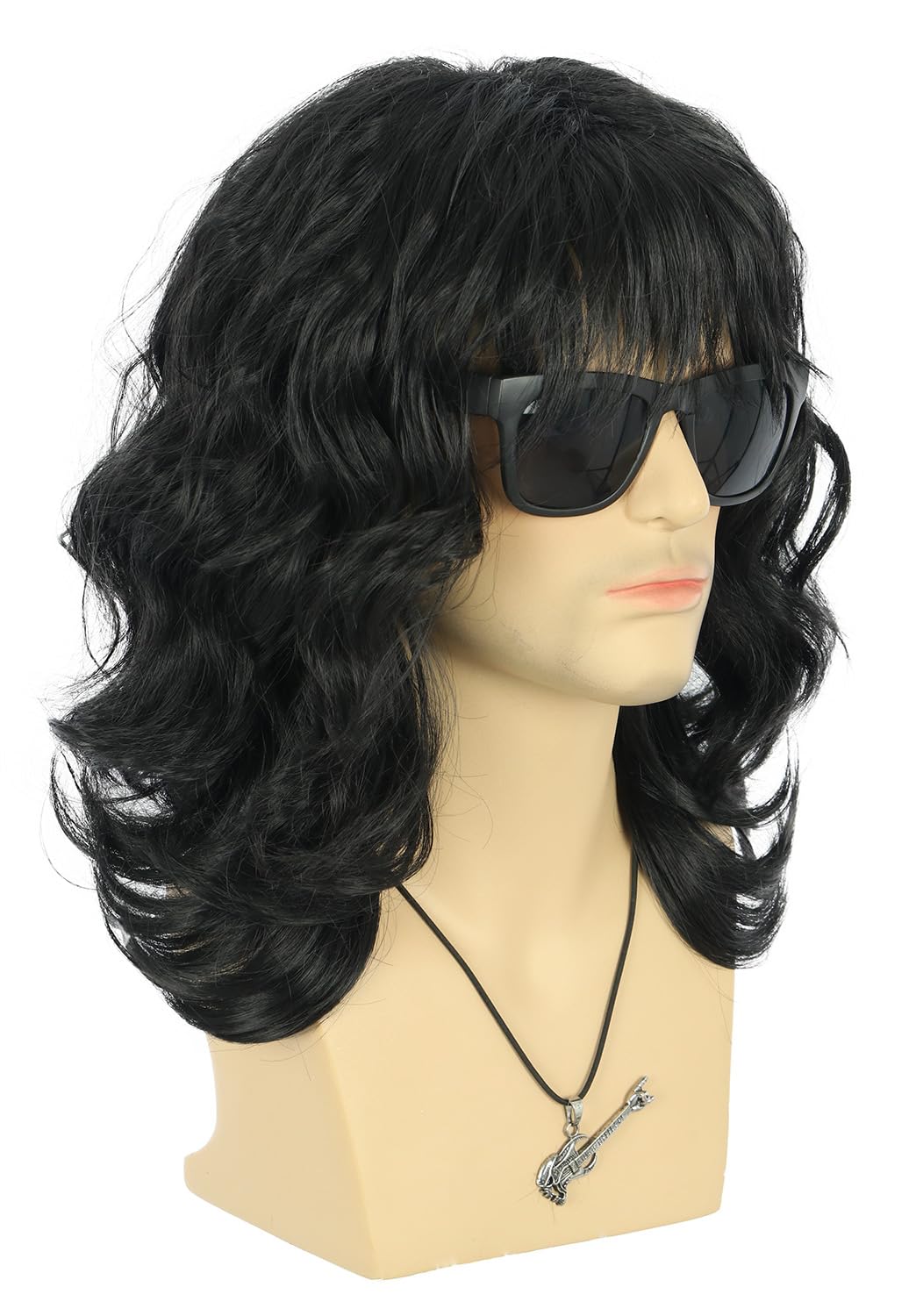 VGbeaty 70s 80s Punk Rocker Party California Wig Men Women Long Wave Black Halloween Costume Cosplay Wig