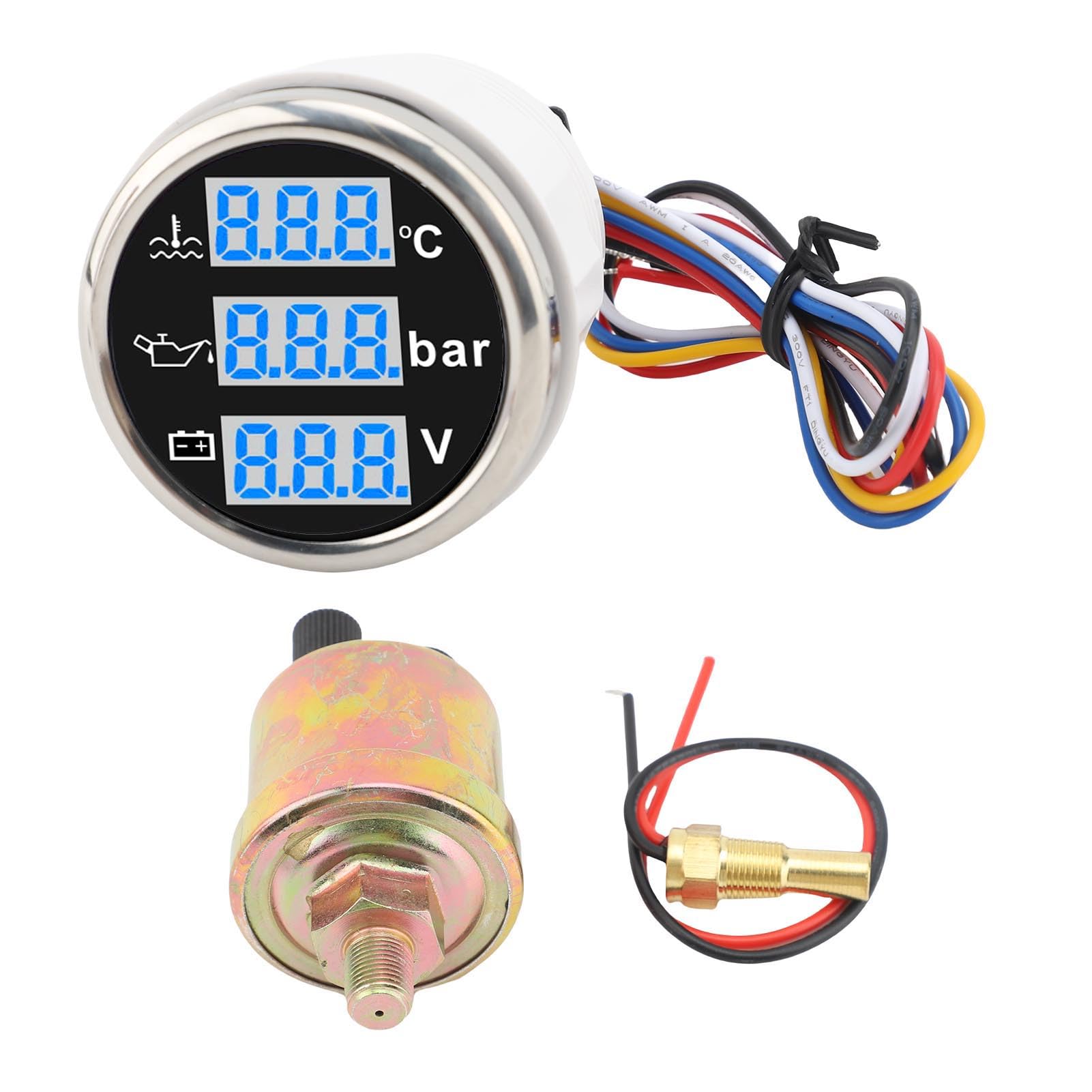 3 in 1 Auto -Meeresmessgerät, 52 Mm Dreifachmessgeräte Wassertemperaturmesser ° F Öldruckmesser Psi Voltmeter, Instrumentensensor -Kit Für LKW (Schwarzes Silberabdeckung)