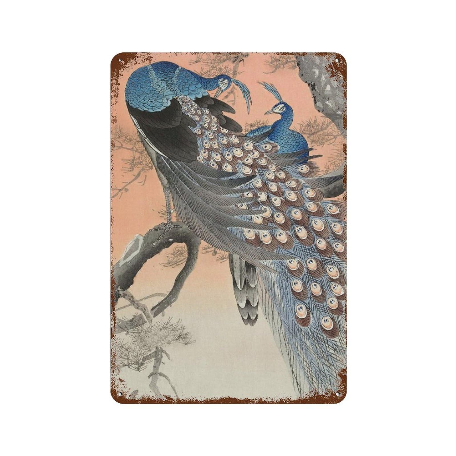 xiaoxiaoshen Ohara Koson Peacocks Art Wall Decor Art Metal Tin Poster Modern Home Decor Art Home Bar Shop Decorations Vintage Sign 30x20cm