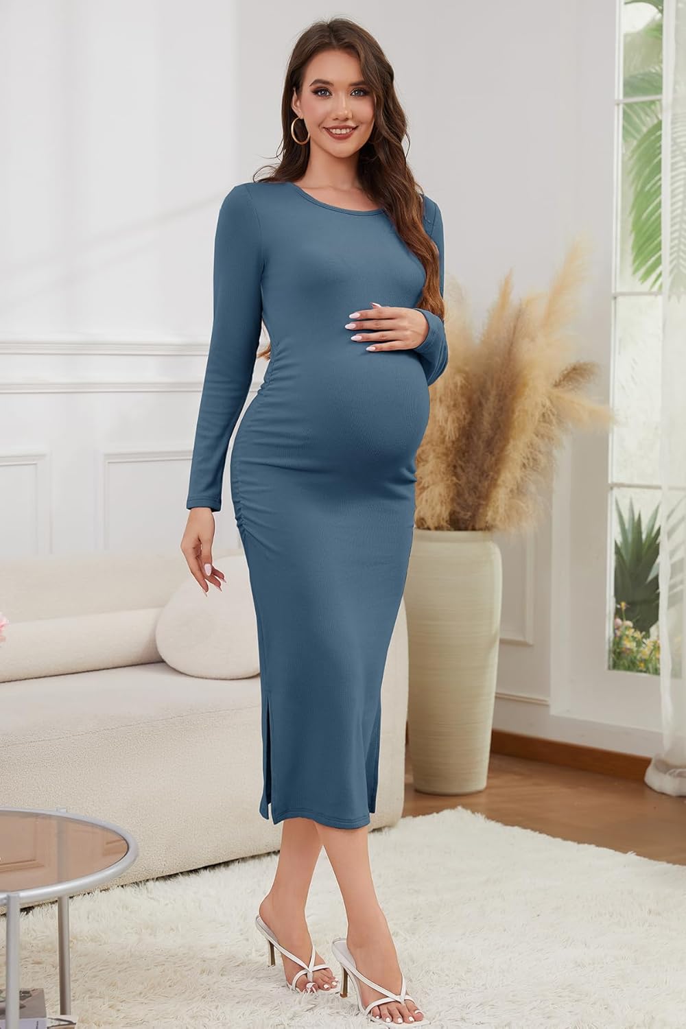 Smallshow Women's Long Sleeve Maternity Sweater Dress Knit Fall Winter Pregnancy Clothes - Image 4