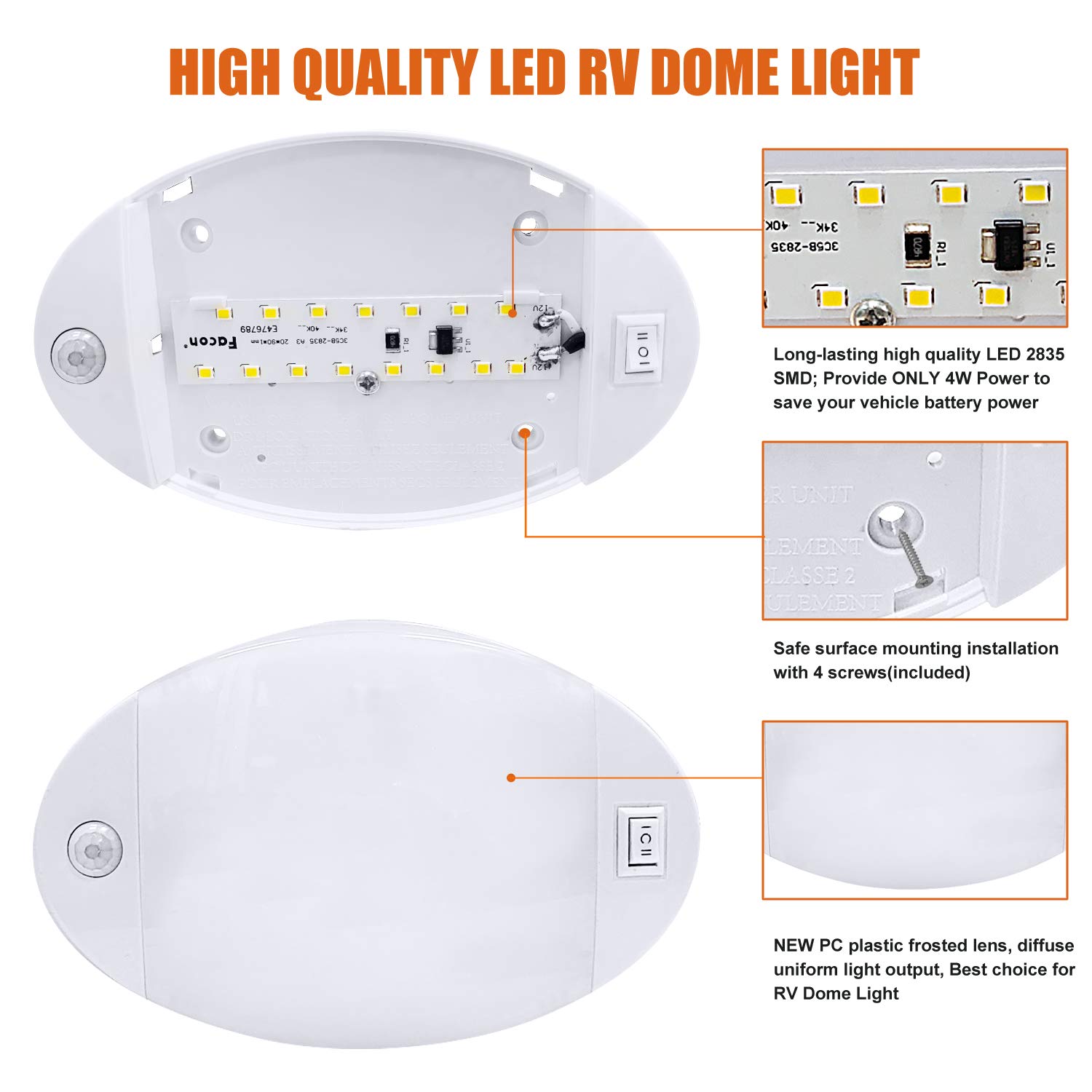 Buy Facon LED Ceiling Dome Light with Switch and PIR Motion Sensor, RV