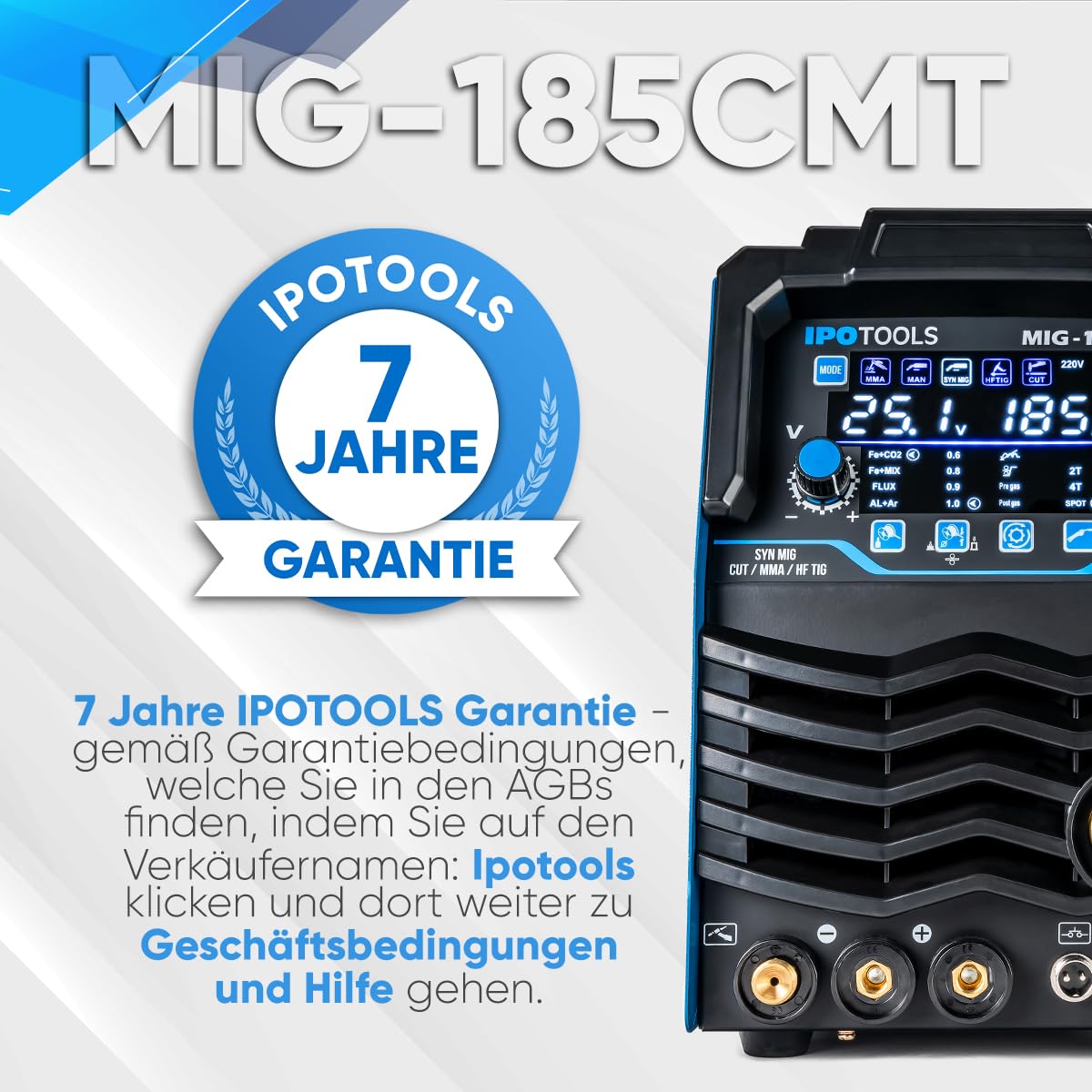 IPOTOOLS Kombischweißgerät MIG-185CMT 7-in-1 WIG MIG MAG Schweißgerät mit Plasmaschneider 45 A Synergic Inverter Schweissgerät mit 185 A mit FLUX | MMA | 230V | 7 Jahre Garantie