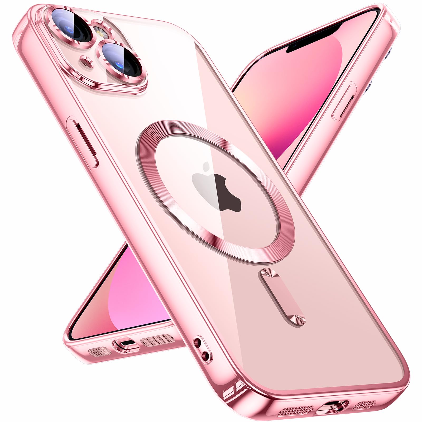 JAZZCAMELMagnetic Clear for iPhone 13 Case with Full Camera Lens Protection [Perfect Match for MagSafe][Military Drop Protection] Slim Luxury for Women Girls Men 6.1 inch - Pink