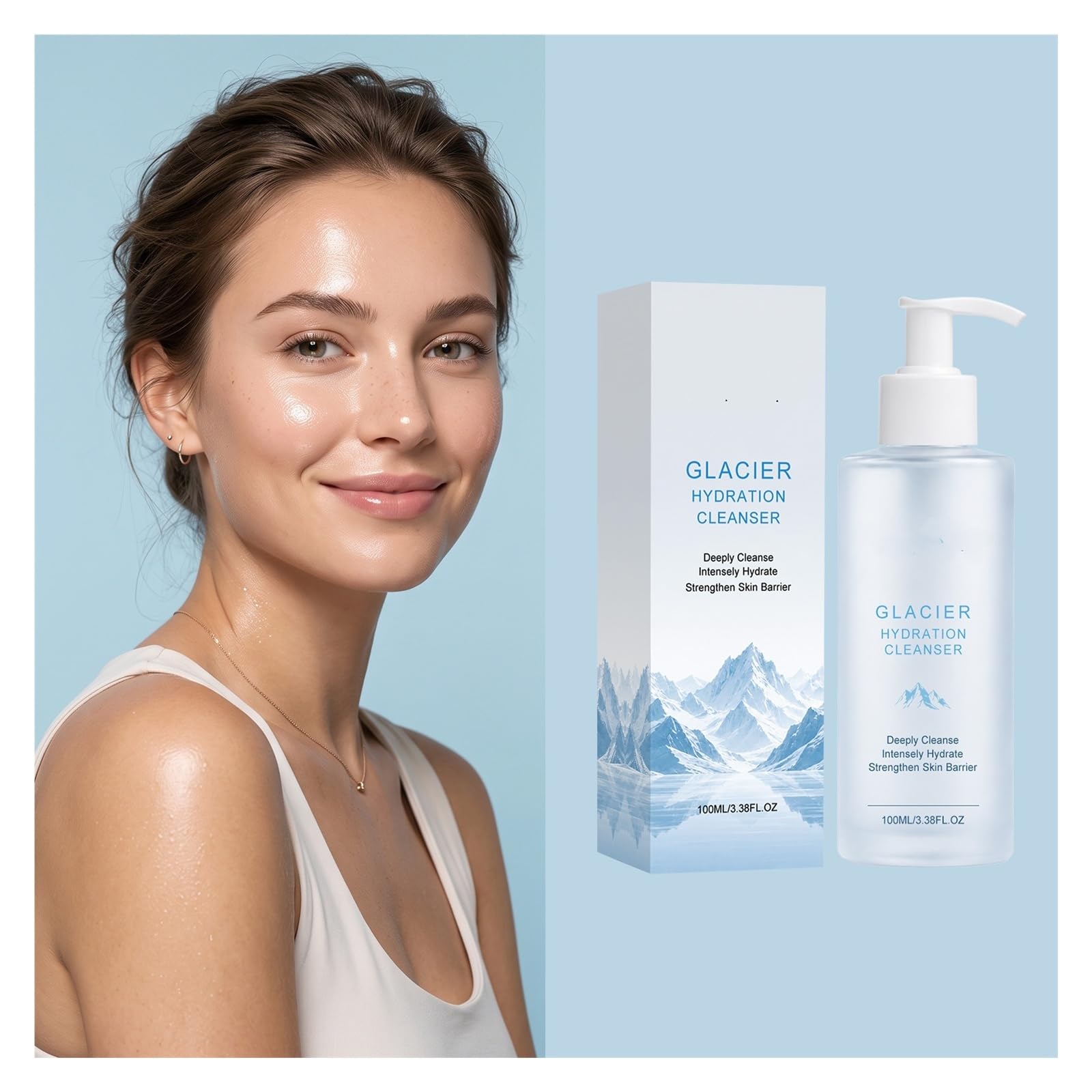 Detergente viso idratante glaciale da 100 ml | Controlla l'olio, pulisce i pori e fornisce un'idratazione liscia come la seta(3pcs)