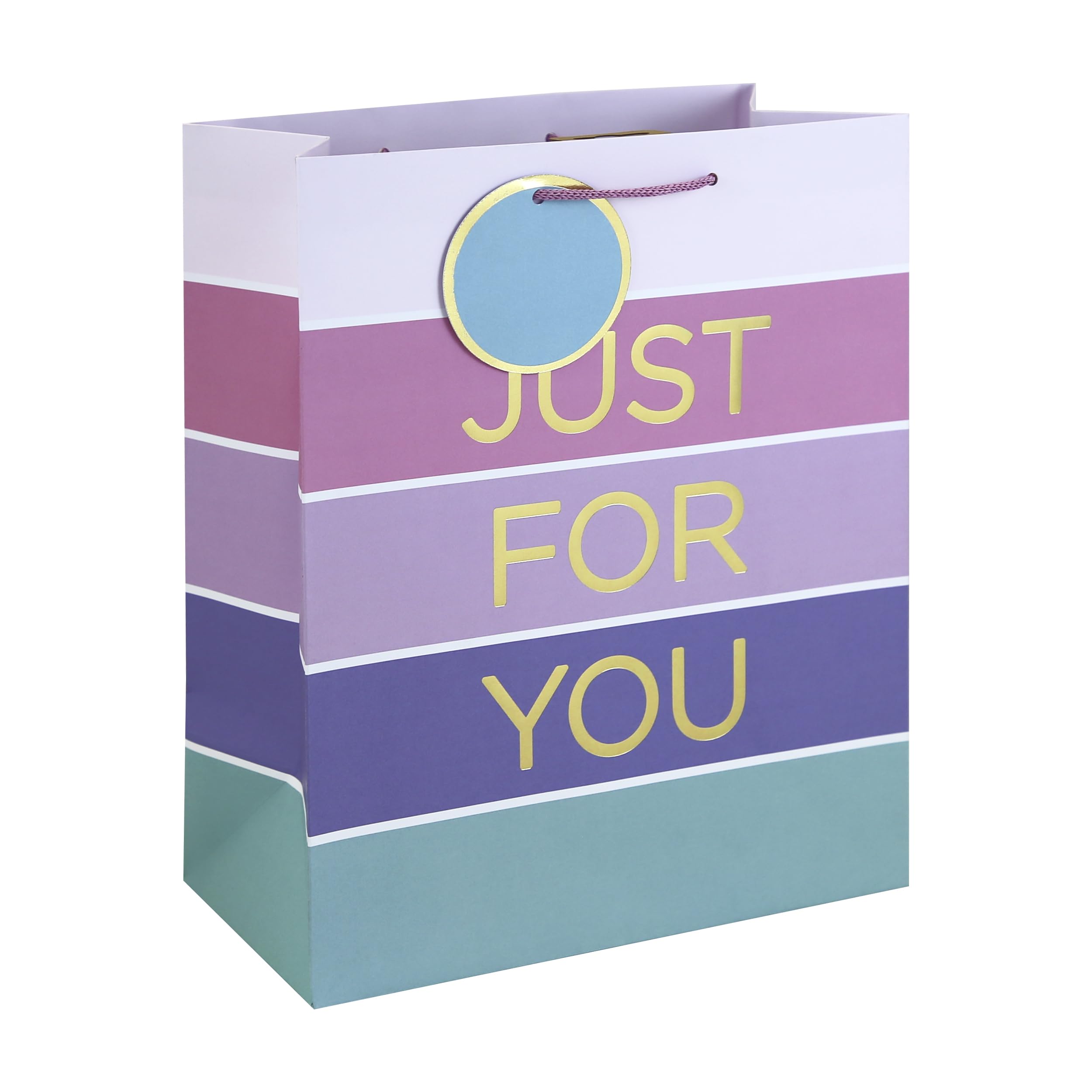 Eurowrap Just For You Large Gift Bags Pack of 6 – Pastel Stripe Present Bags with Foil Finish, White Kraft Paper & Paper Woven Handles – Gift Bags for Girls, Women, Birthday & Valentine’s Day