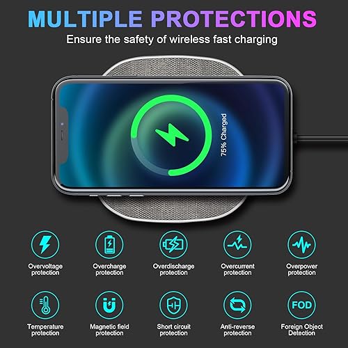 Miniatura 6 de Alfombrilla de carga inalámbrica, base de metal antideslizante, ultra delgada, con certificación Qi de 15 W, almohadilla de carga rápida máxima para