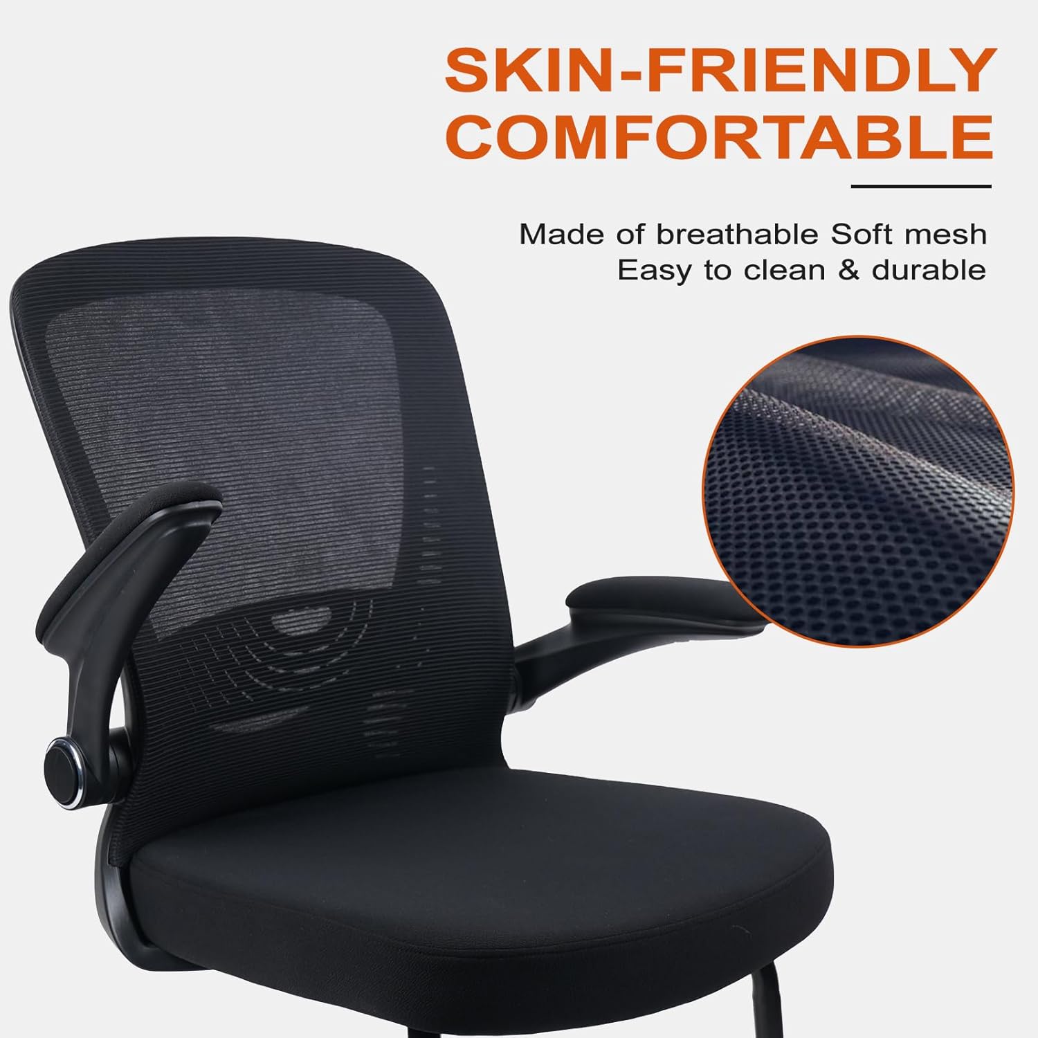 CLATINA Waiting Room Chairs with Flip Up Arms and Adjustable Lumbar Support, Office Guest Chairs & Reception Chair for Conference Room, Breathable Mesh Black Desk Chair No Wheels for Elderly