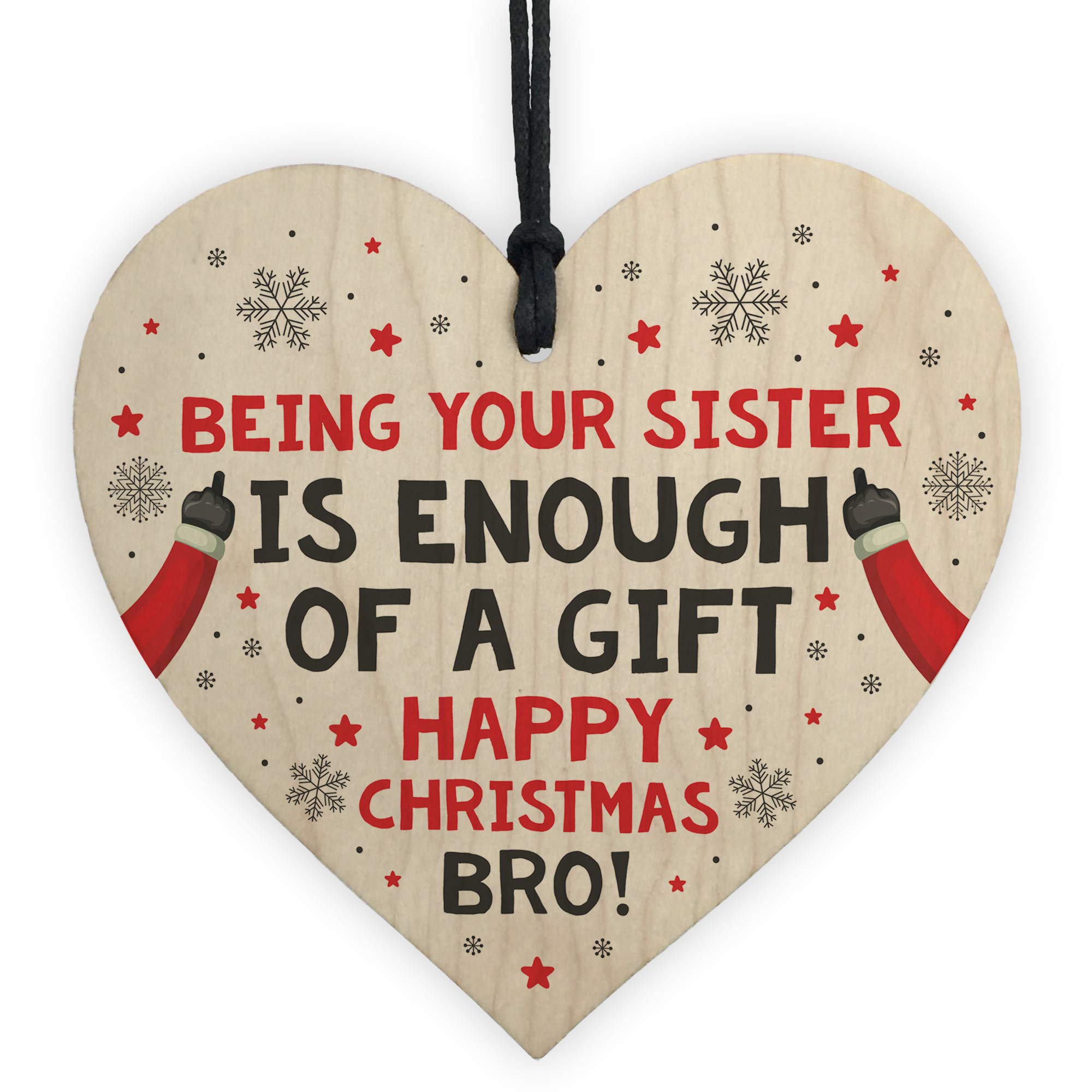 Red Ocean Brother Christmas Funny Novelty Wooden Heart Sign Plaque Christmas From Sister Big Brother